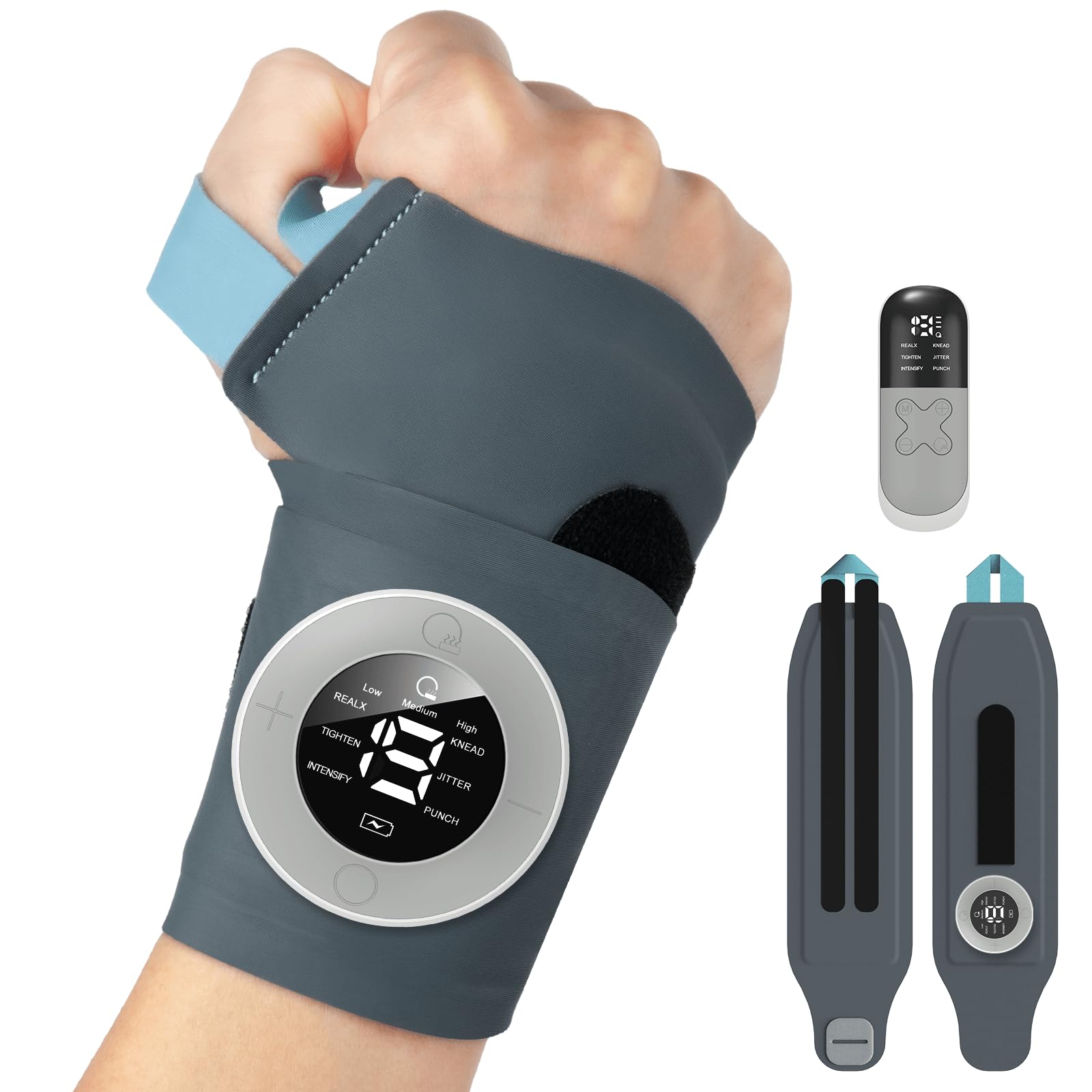 Masajeador de Muñeca EMS, Masajeador de Manos Inalámbrico con Calor, 6 Modos/19 Intensidades, Soporte de Muñeca para Tendinitis y Síndrome del Túnel Carpiano, Vendajes de Izquierdo/Derecho
