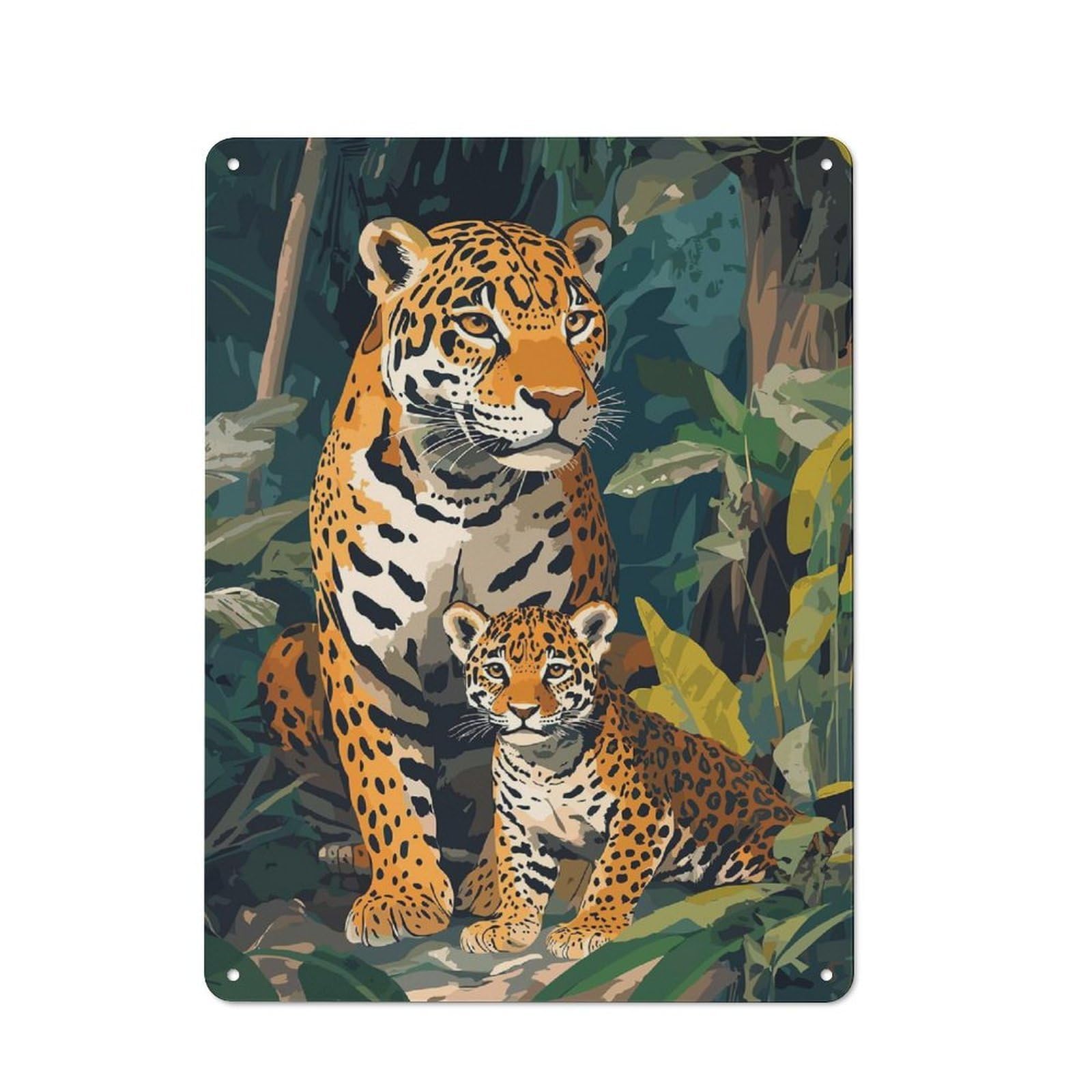 Junmoney Jaguar Mother And Cub Tin Wall Plaque 40X30cm With For Man Cave Or Games Room, A Housewarming Gift For Leisure-Room Decor Enthusiasts
