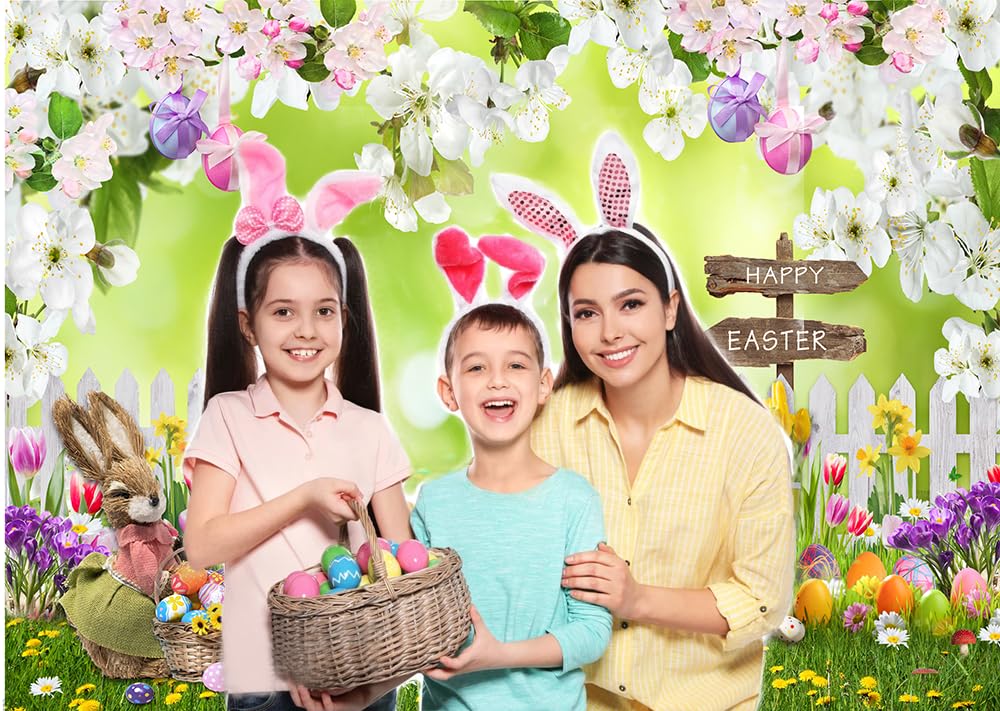 CHAIYA 7x5FT Easter Backdrop - Pink Floral Fence Spring Photography Background For Parties