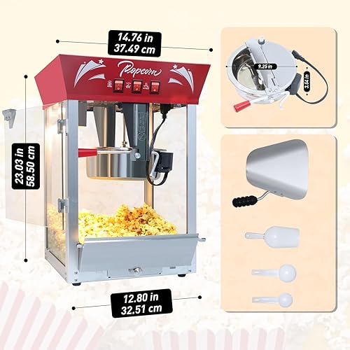 Miniatura 2 de 12 Oz Popcorn Machine (Red) - Countertop Popcorn Maker - 3 Easy Switches, Make Up to 48-60 Cups for Movie Nights, Party, Events