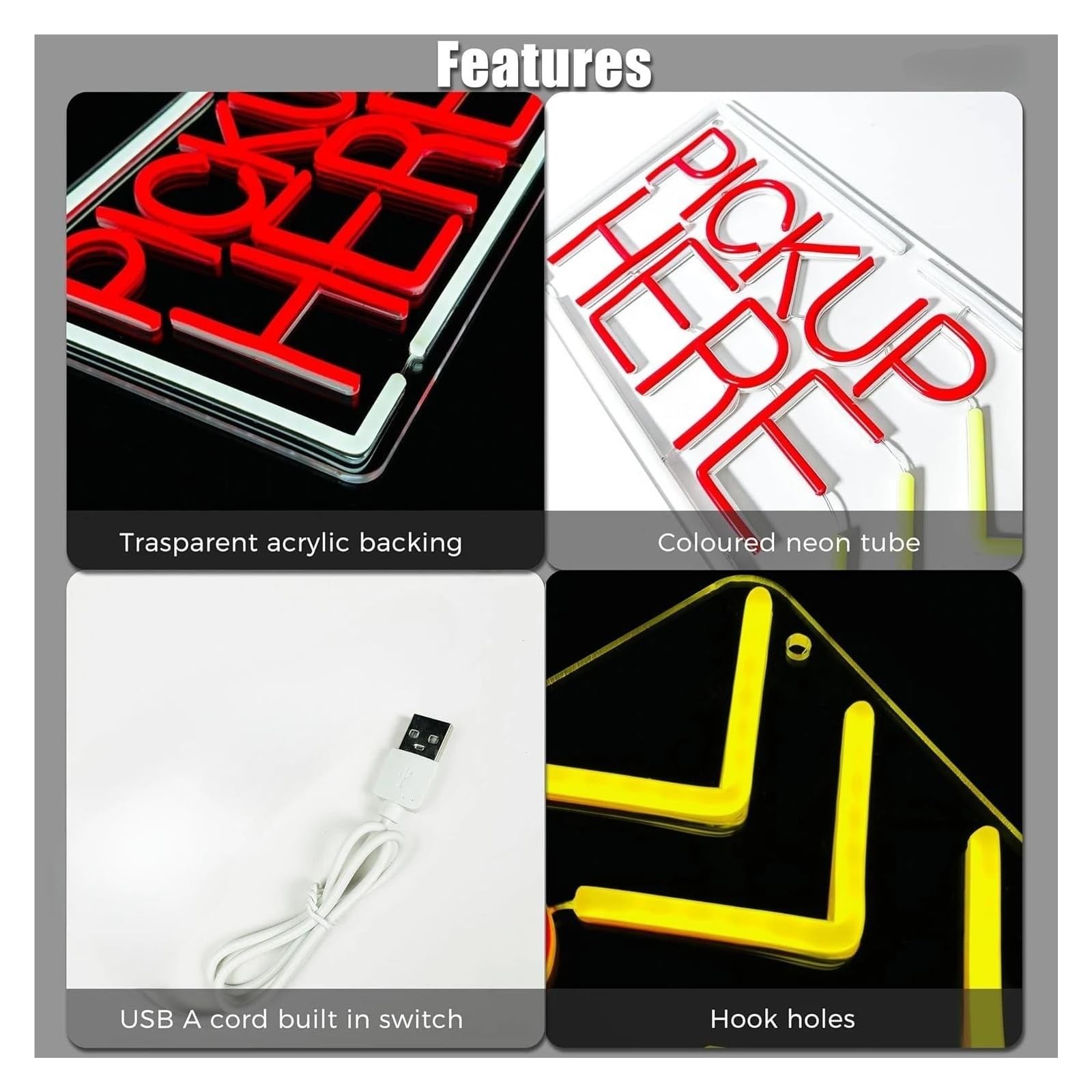 Wiszące neony artystyczne Pick Up Here Neonowe Światło LED Ściemnialne Do Baru, Klubu, Hotelu, Sklepu, Kawiarni, Biura, Dekoracji, Sztuki, Biznesu, Zasilania Przez USB, 42cmx22cm