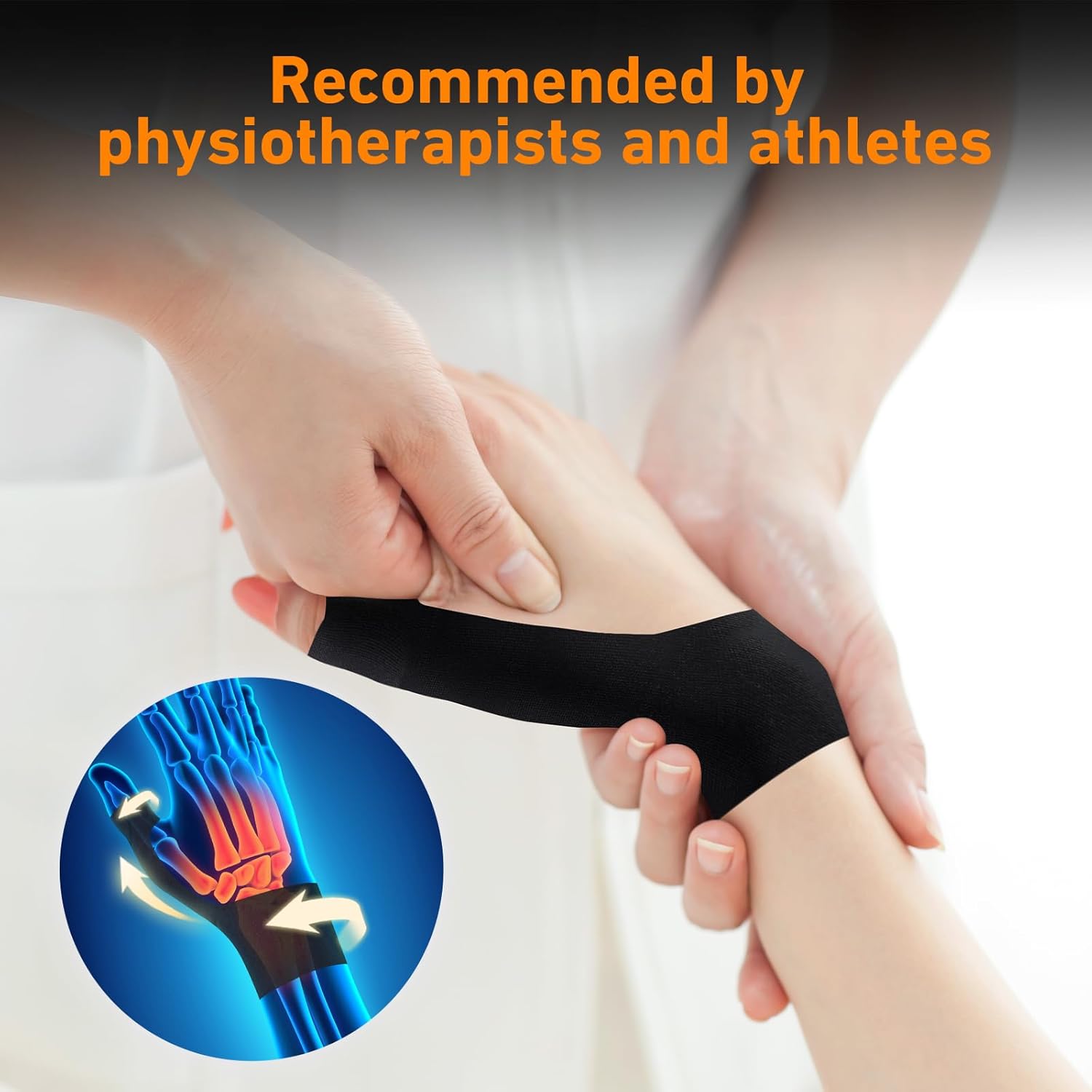 Precut Kinesiology Tape for Thumb Left, 24PCS Waterproof & Hypoallergenic Latex-Free Athletic Tape for Thumb Support, Wrist & Thumb Brace, Elastic Breathable Long-Lasting Thumb Tape(Black)