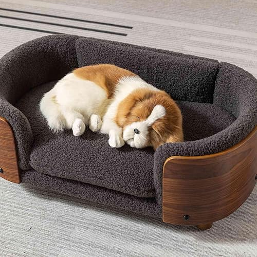 Miniatura 9 de FRITHJILL Sofá cama elevado para mascotas con patas de madera maciza, respaldo de madera doblada y cojín de cachemira, muebles de lujo para mascotas