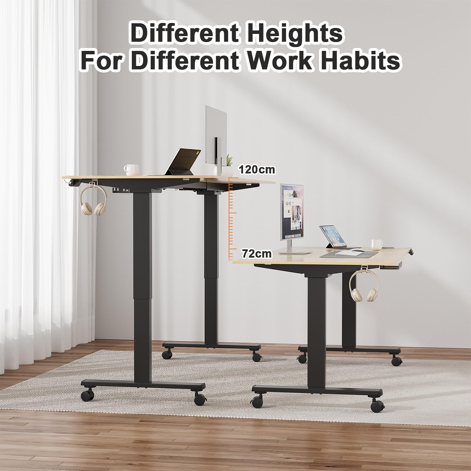 JUMMICO Bureau Assis Debout Double Moteur Double Traverse Capacité de Charge 100kg avec Panneau de contrôle Intelligent Contrôleur de mémoire à 3 Vitesses Interface USB-C Système Anti-Collision