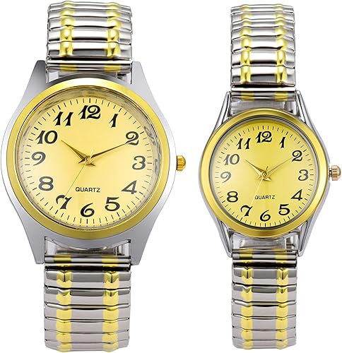 Miniatura 7 de Lancardo Reloj de banda elástica para mujer cuarzo fácil de leer número arábigo esfera redonda banda elástica reloj de pulsera plata oro