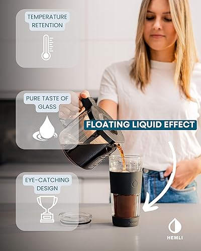 Miniatura 5 de Vaso de café de vidrio de doble pared de 19 onzas, taza de viaje con tapa, termo de vidrio portátil con pajita, taza reutilizable, té, batidos, café