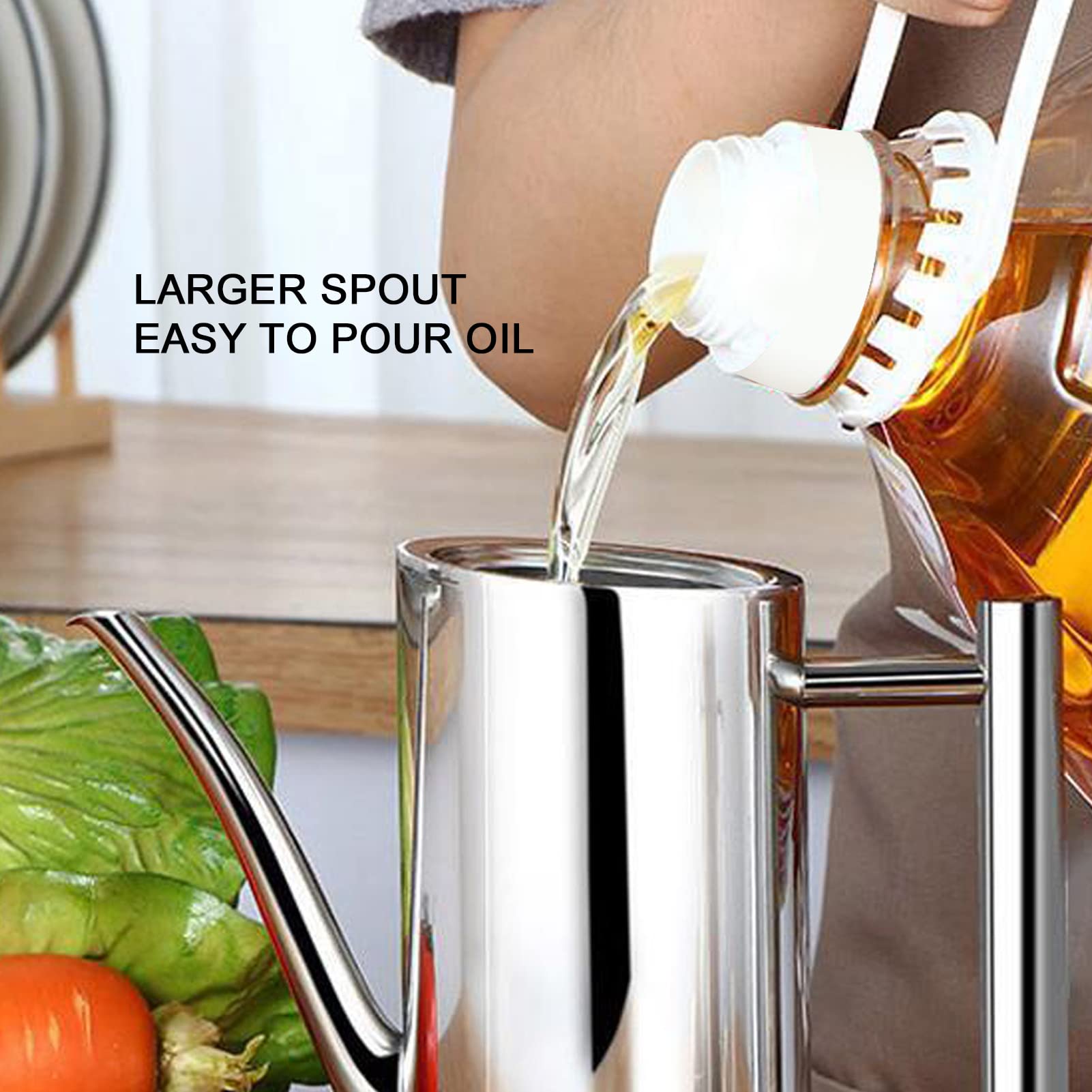 Dispenser di Olio, Contenitore Per Olio in Acciaio Inossidabile 304 Bottiglia Per Dispenser di Olio Bottiglia Per Condimento di Aceto a Tenuta Stagna con Coperchio Per Cucina Domestica(L)