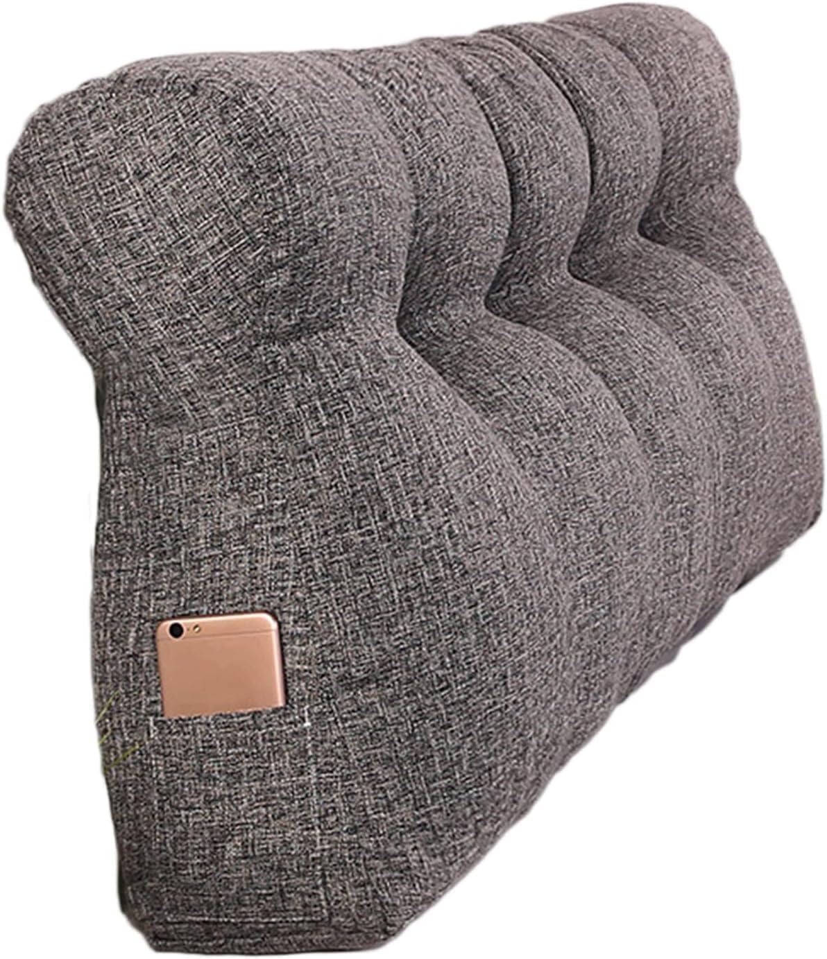 Almohada triangular grande para leer con funda de forro polar, cojín de posicionamiento de apoyo para dormitorio, sofá cama, color gris oscuro, 90 x 50 x 15 cm