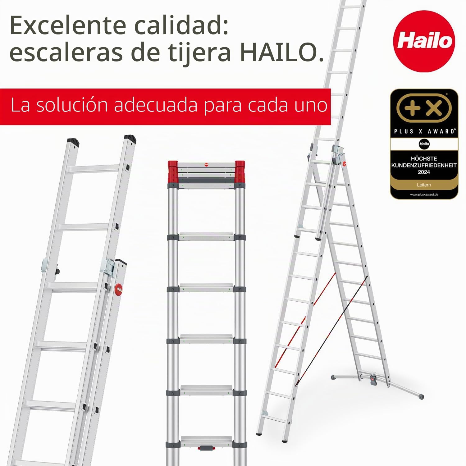 Hailo 9312-507 - Escalera Aluminio combinada 3 tramos con estabilizador Curvo ProfiLOT Combi (3x12 peldaños)