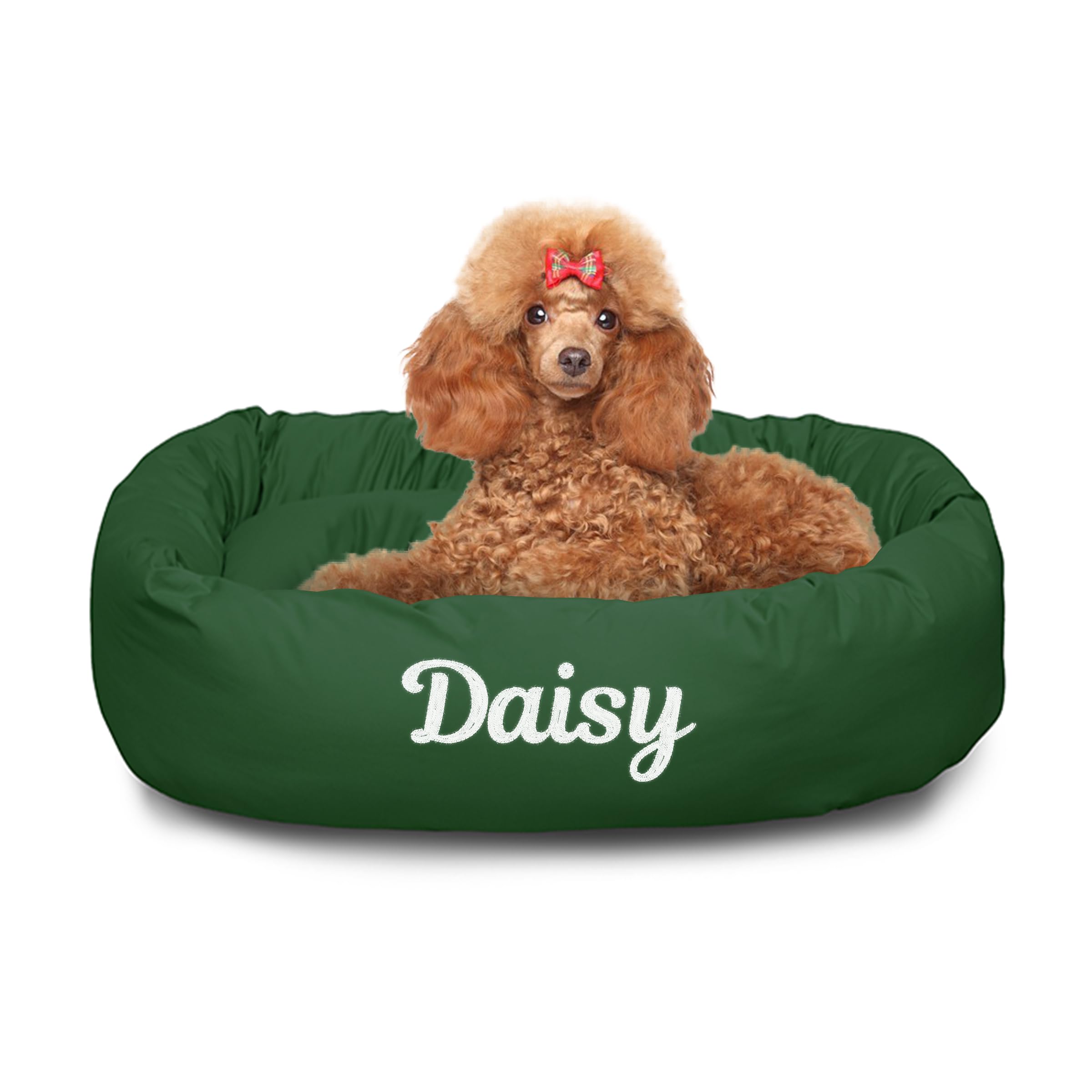 Majestic Pet Personalized Bagel Calming Dog Bed - Washable, Cozy Soft Round Dog Bed with Spine Support - 32x23x7 (Inch) - Medium - Green