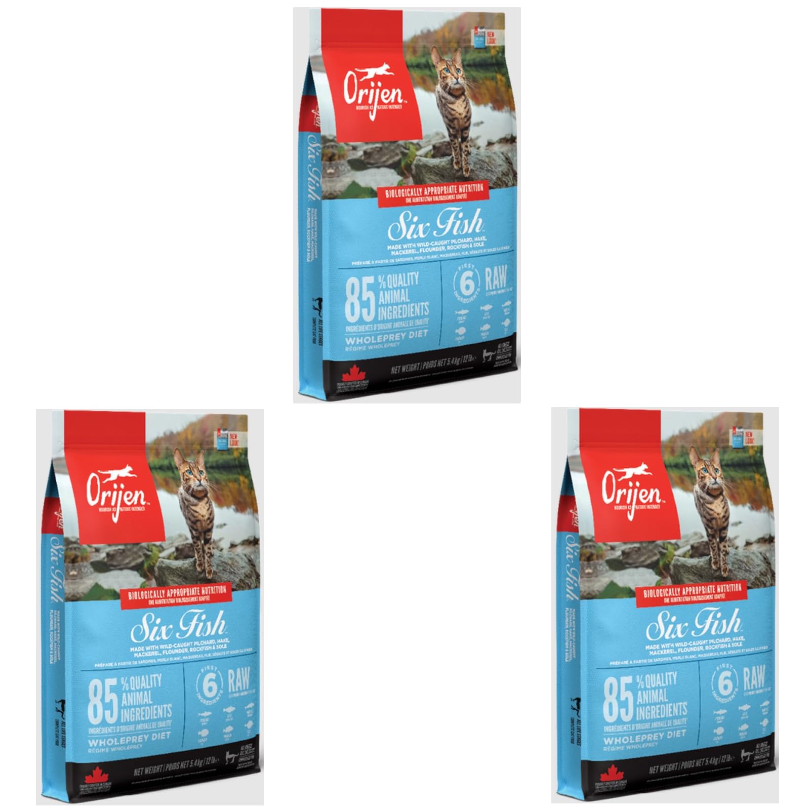 Orijen Cat Six Fish | Paquete Triple | 3 x 340 g | Alimento Completo para Gatos Adultos | 85% de Ingredientes Animales Pescado, vísceras, Huesos | Sabor Natural