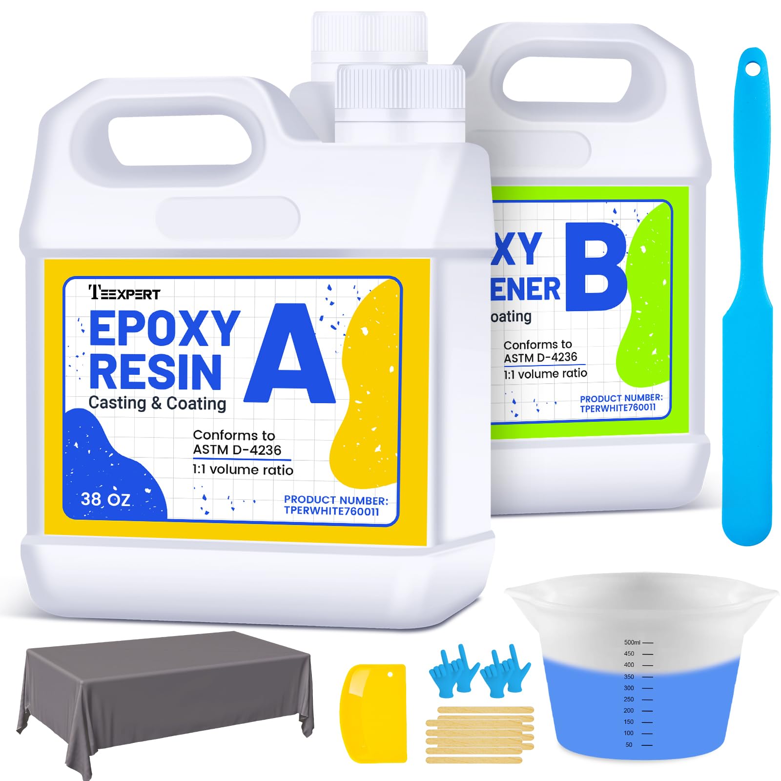 Teexpert Epoxy Resin Kit 2.2L, Resin Kit with 500ML Measuring Cup, Crystal Clear Epoxy Resin and Hardener, High Gloss Bubble Free for Casting, Jewellery Making, Resin Moulds, Art Craft