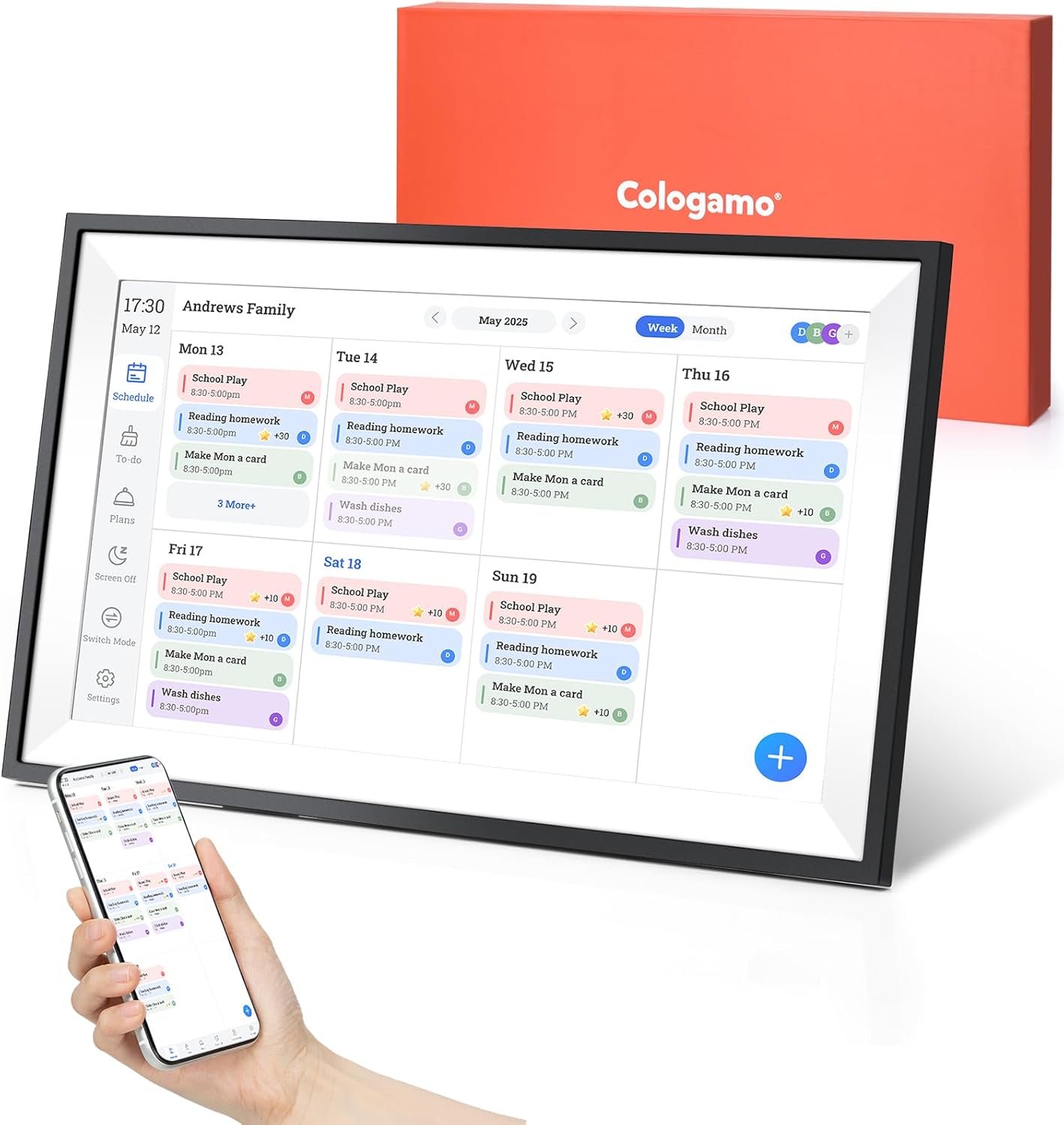 15.6" Digital Calendar Chore Chart – 1080P Full HD Interactive Touchscreen, Smart Family Planner, Hearth Display Digital Calendar Wall & Desk Mountable for Seamless Scheduling (Black)