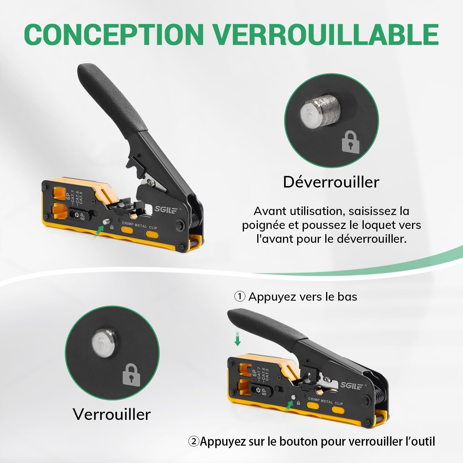 SGILE RJ45 Kit de Sertissage, Couteau à Dénuder à Sertir Traversant, Cat5 Cat6 Cat7 Tout - en - Un, Kit de Sertissage Ethernet Réseau, Kit Réparation Réseau, 50 Connecteurs CAT6