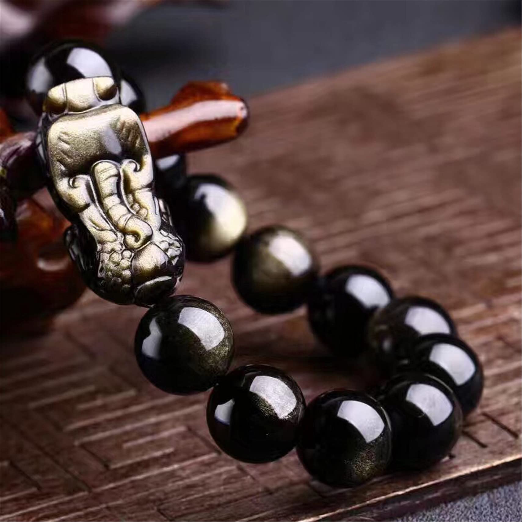 Bracelet Perles Obsidienne 8mm Avec Bouddha Doré - Neuf Avec étiquettes - Anti-stress, Apaisement
