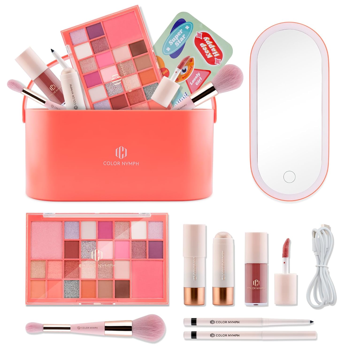 Color Nymph Makeup for Kids丨Kids Makeup Sets for Girls with LED Mirror, Makeup Kit for Teens Non-Toxic with 26-Color Vegan Face Palette Highlighter Lipgloss Eyeliner Brush Color Nymph Makeup for Kids丨Kids Makeup Sets for Girls with LED Mirror, Makeup Kit for Teens Non-Toxic with 26-Color Vegan Face Palette Highlighter Lipgloss Eyeliner Brush