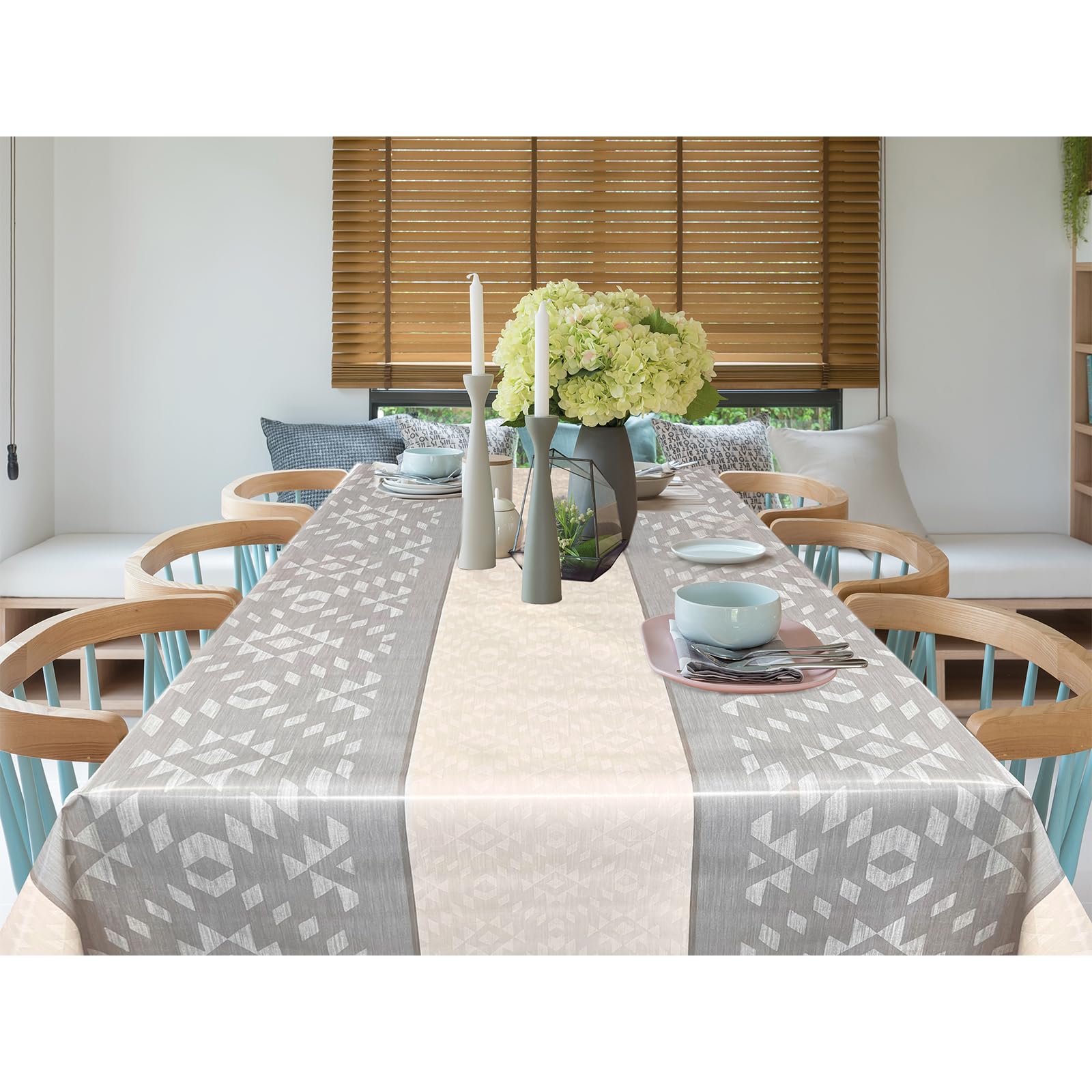 DecoMeister Mantel Antimanchas 140x1000 cm - Hule Impermeable para Mesa de Comedor y Jardín - Apto para Alimentos - Protector de Mesa Rectangular - Ideal para Cocina y Exterior - Retro Beige