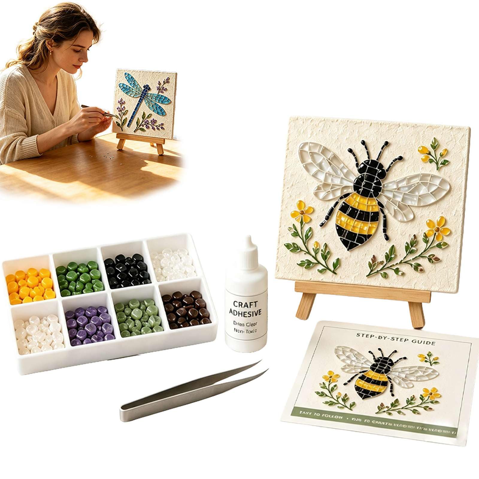 Cottage Garden Mosaic DIY Kit, Watering Can Mosaic Art Kit for Adults & Beginners, Relaxing Craft Hobby Set Includes Vibrant Beads, Glue, Tweezers & Display Easel, Home Table Decor Gift