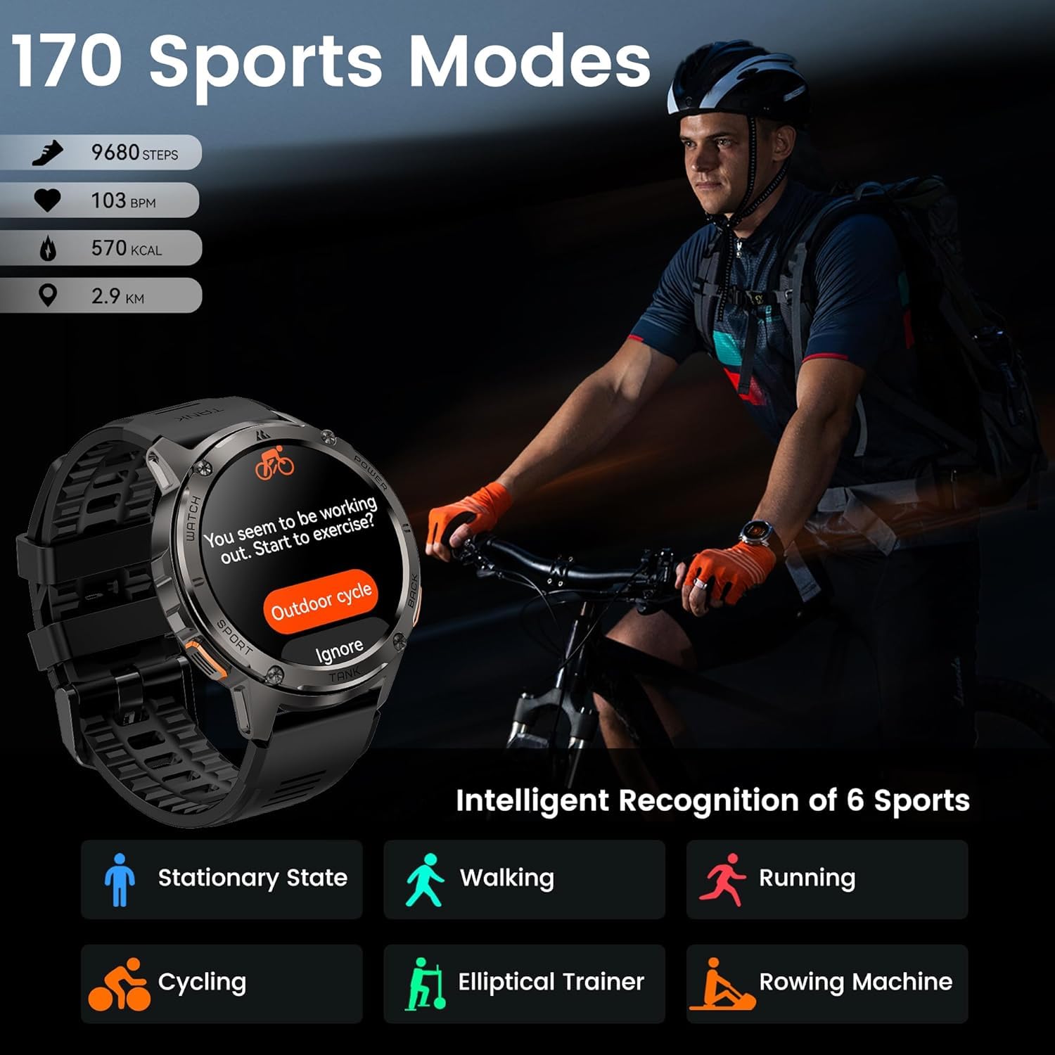 KOSPET TANK T3 Smartwatch Herren, 60 Tage Akkulauf, 50m wasserdicht, militärgetestet, Vollmetallgehäuse, 1,43" AMOLED