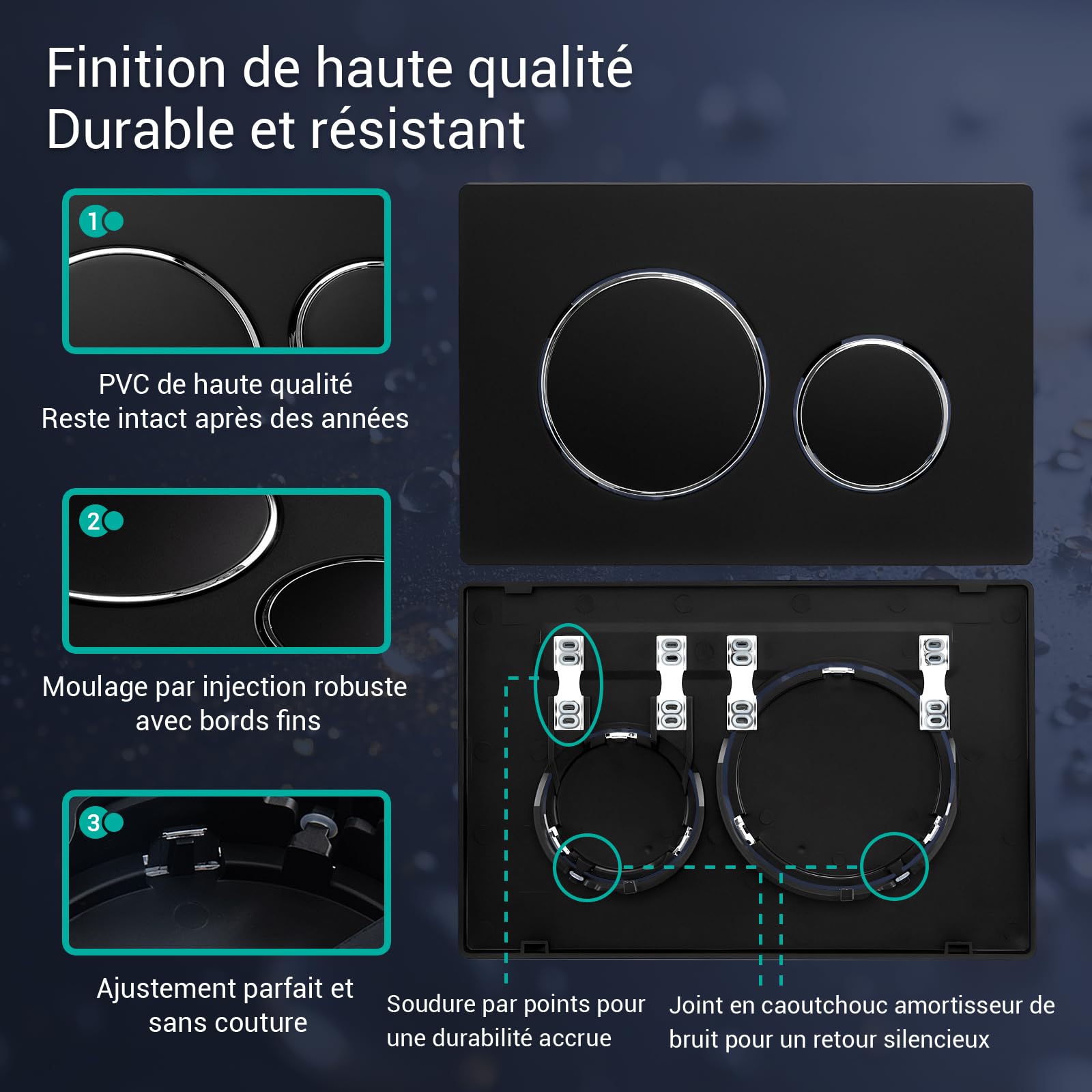 Empyreal Actuator plaque de remplacement pour réservoir de WC, avec tige de chasse et cadre de fixation, convient à Geberit Sigma 20 série 115.882, double chasse, 1 pièce (noir avec anneau argenté).