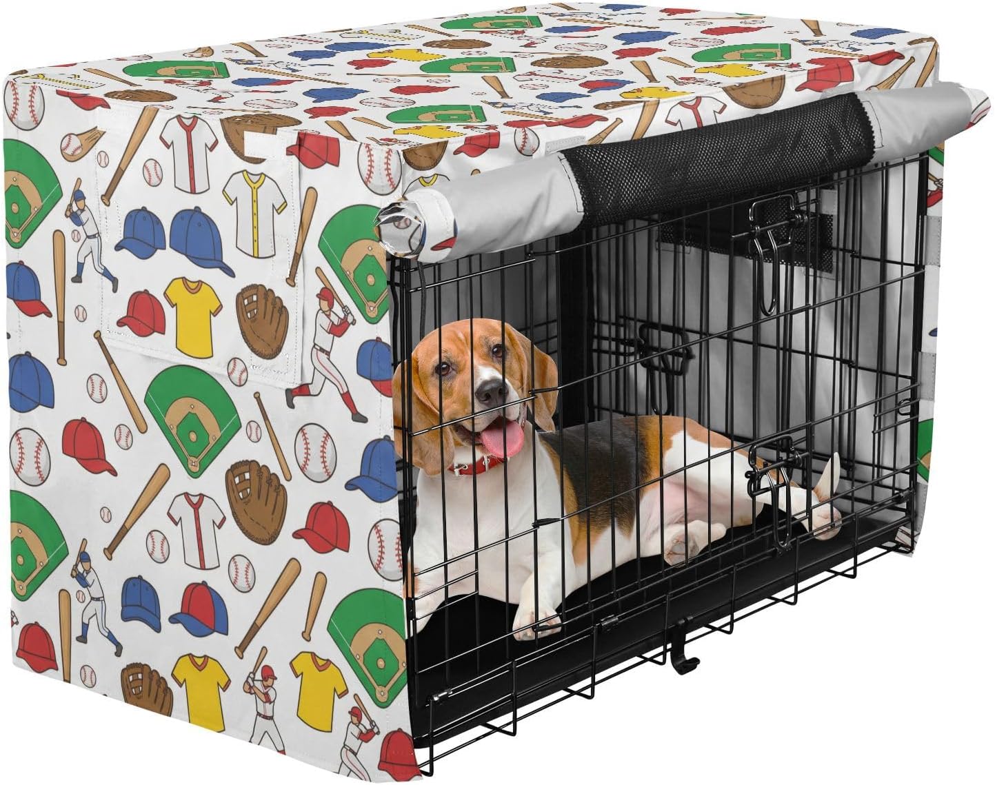 Duty 600D Silver Coated Dog Crate Cover, Water-Resistant Baseball Element Pet Kennel Canopy with Mesh Windows for Optimal Ventilation, Universal Fit for Standard Wire Cage, Indoor & Travel