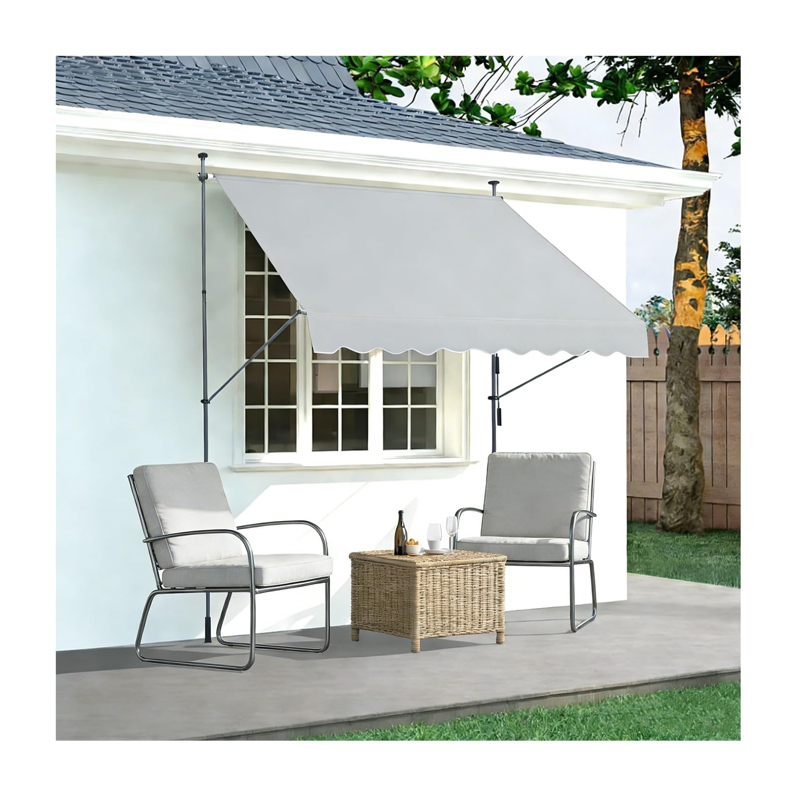Ausziehbare Terrassen-Abdeckung mit manueller Kurbel, Outdoor-Sonnenblende für Veranden, Gärten und Balkone, bläulich-weiß, 100 cm