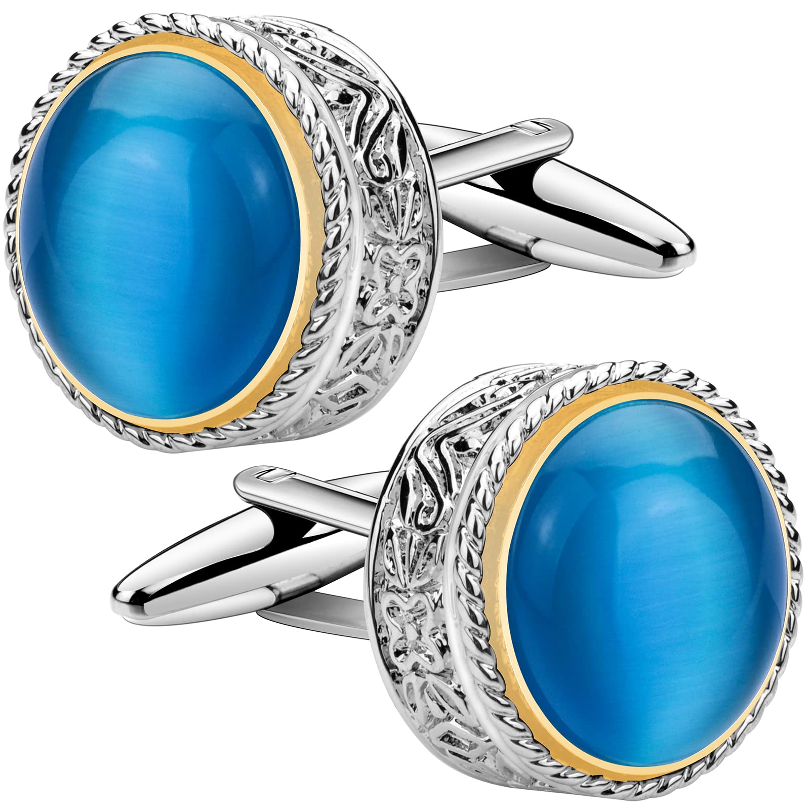 HAWSON Fancy Cufflinks for Men Suitable for Tall and Big Men, in Gift Box, Easy to Match Wedding Dress Shirt Coats and Accessories or Jewelry Blue