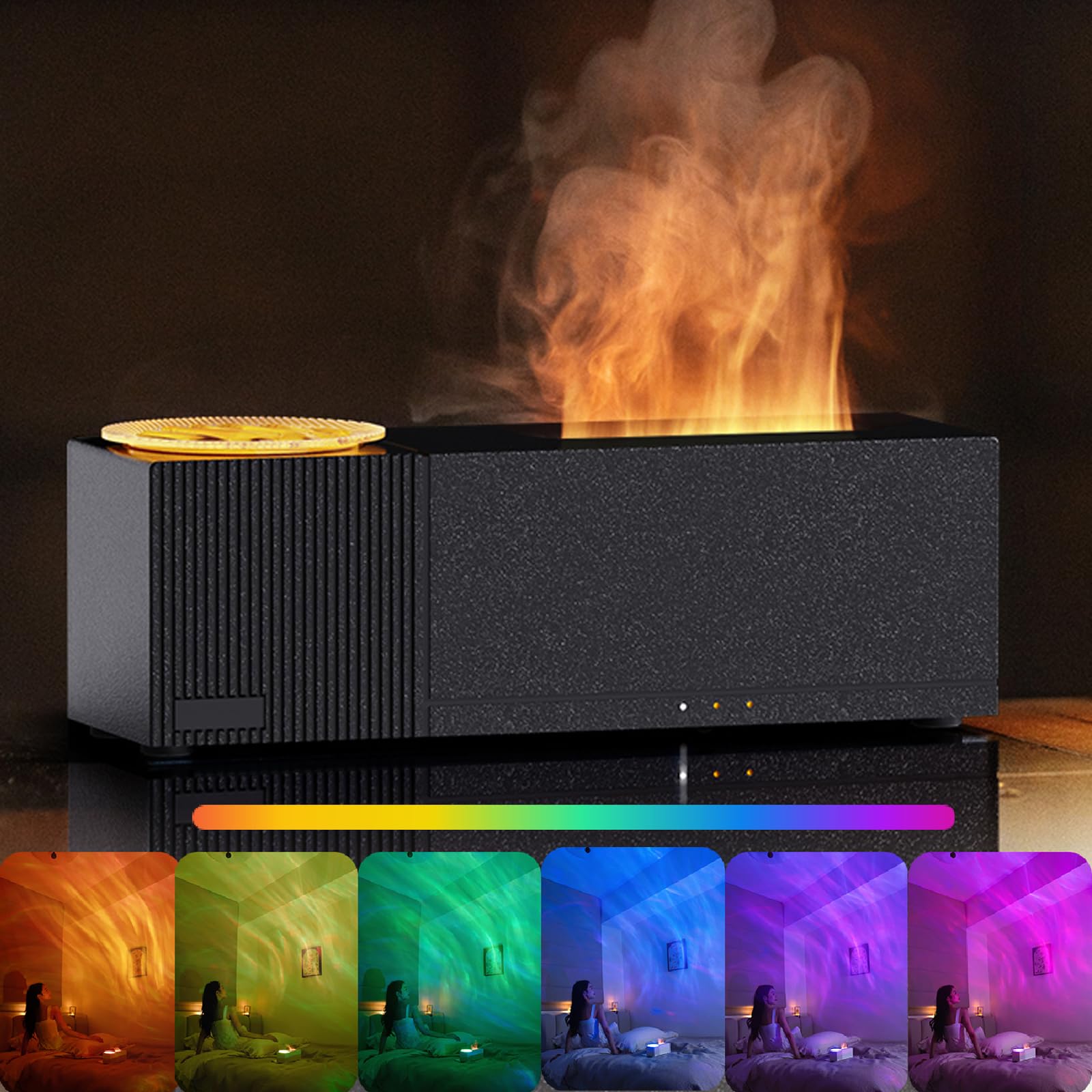 Diffusore di aromi a fiamma con proiezione del cielo stellato, diffusore di oli essenziali, umidificatore da 150 ml con telecomando, timer, spegnimento automatico senza acqua, per casa, ufficio