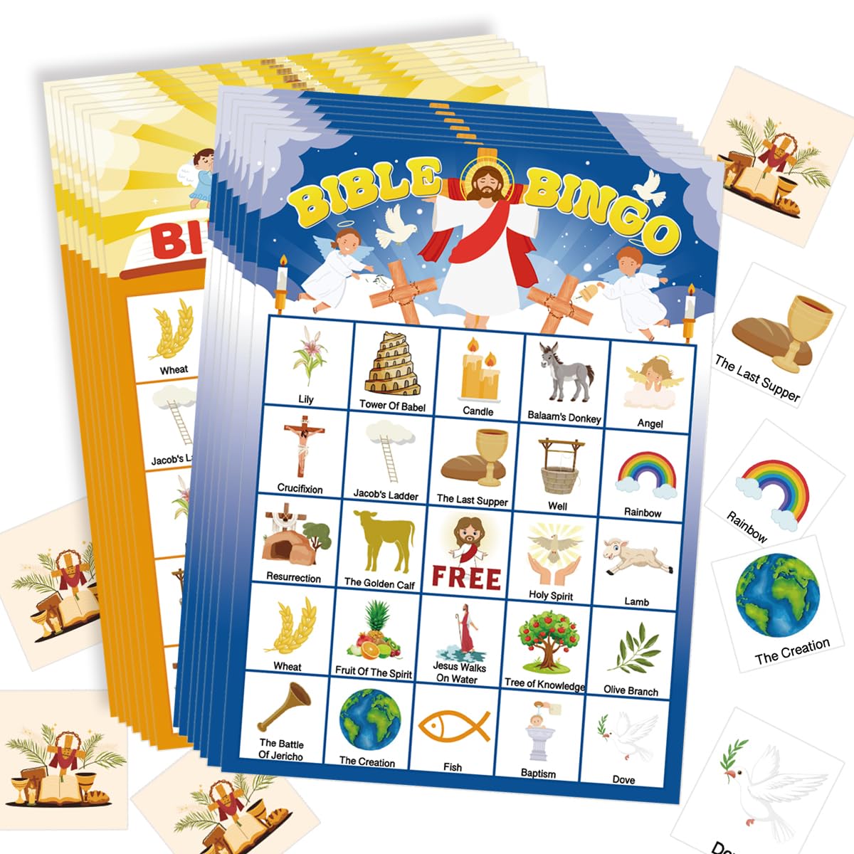 DFXIU 33pcs Bible Bingo Party Game Cards, Christian Nativity Bingo Family Activities