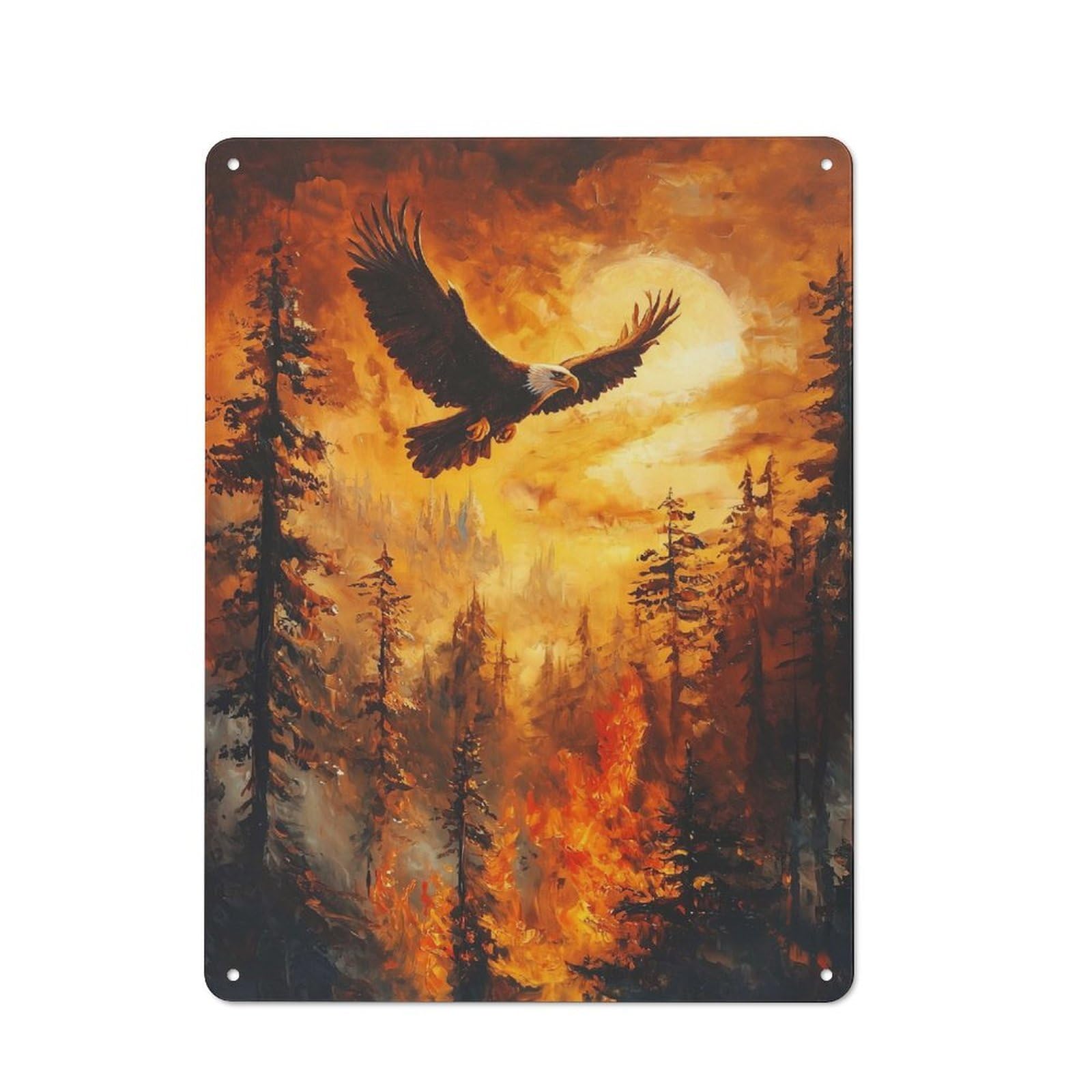 Junmoney Style-20 Workshop Style Garage Metal Sign 40X30cm Featuring Eagle Soaring Over Forest, Industrial Wall Art For Garage, Hobby Room, Office Or Man Cave