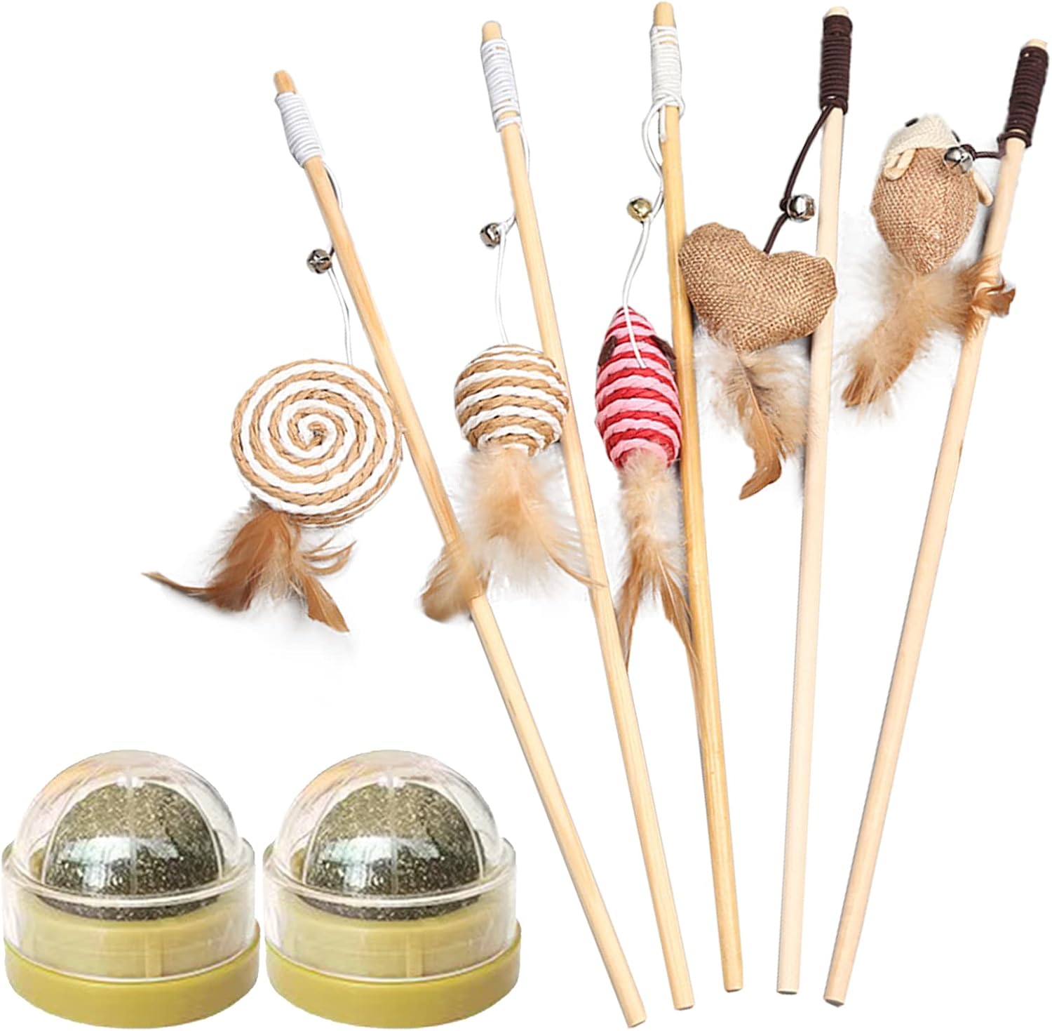 YIDUHONG 5 Kitten Toys Natural Feather Teaser, Badminton Mouse Fish Interactive cat Toys，2 Silvervine Catnip Balls，Safe Healthy Kitten…