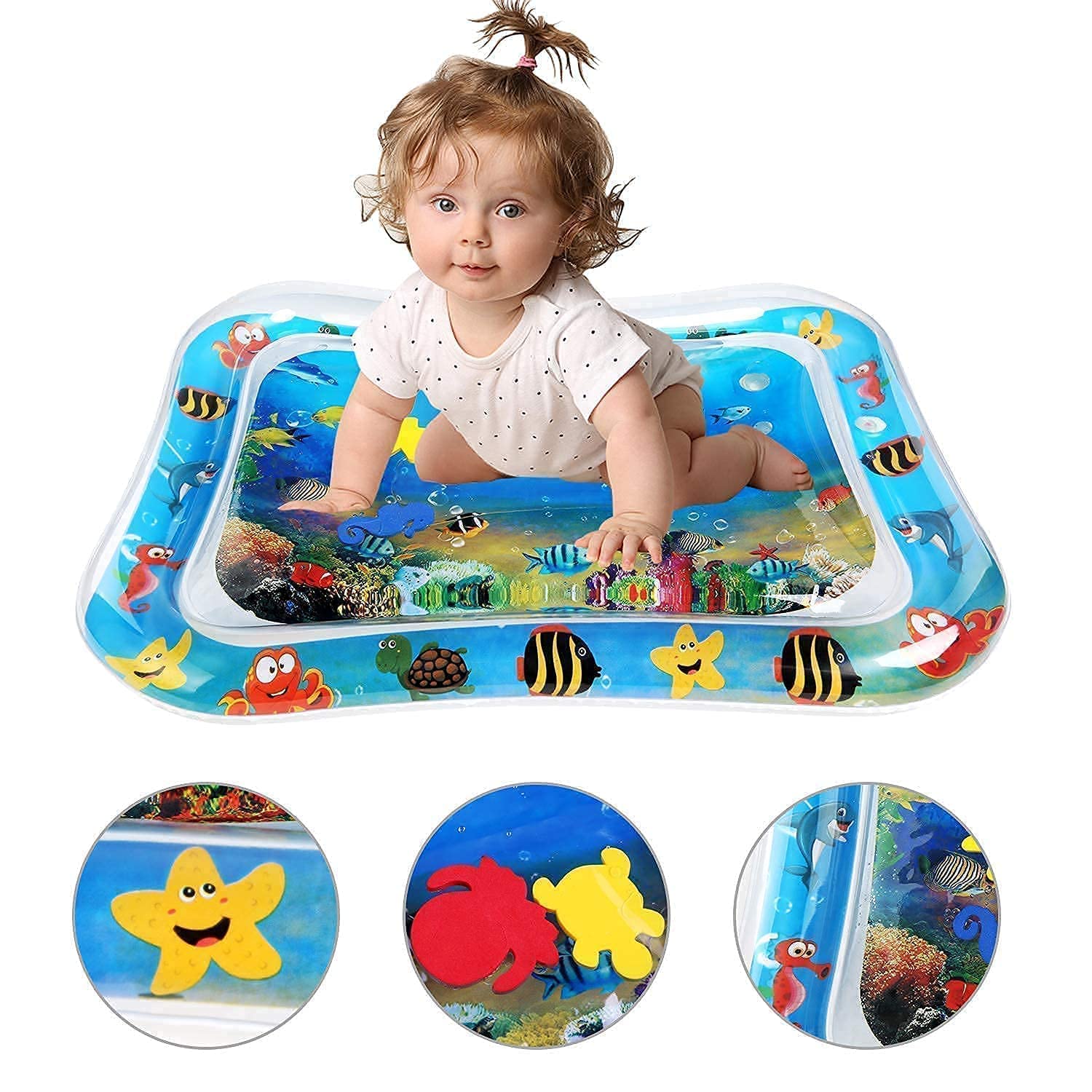 BLAGO Water Play Mat: Baby 3 6 9 12 Months Infant Sensory Toys Inflatable Tummy Time Mat for Babies Crawling Development Newborn Montessori Toys for Baby boy Girl Gifts (Blue) 1