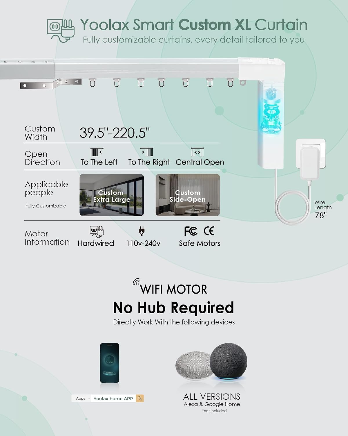 Yoolax Motorized Curtains with Remote, Blackout Curtains with Voice Control, Smart Retractable Shades for Living Room, Bedroom, Compatible with Alexa Google Home, APP Control, Custom Size,Champagne
