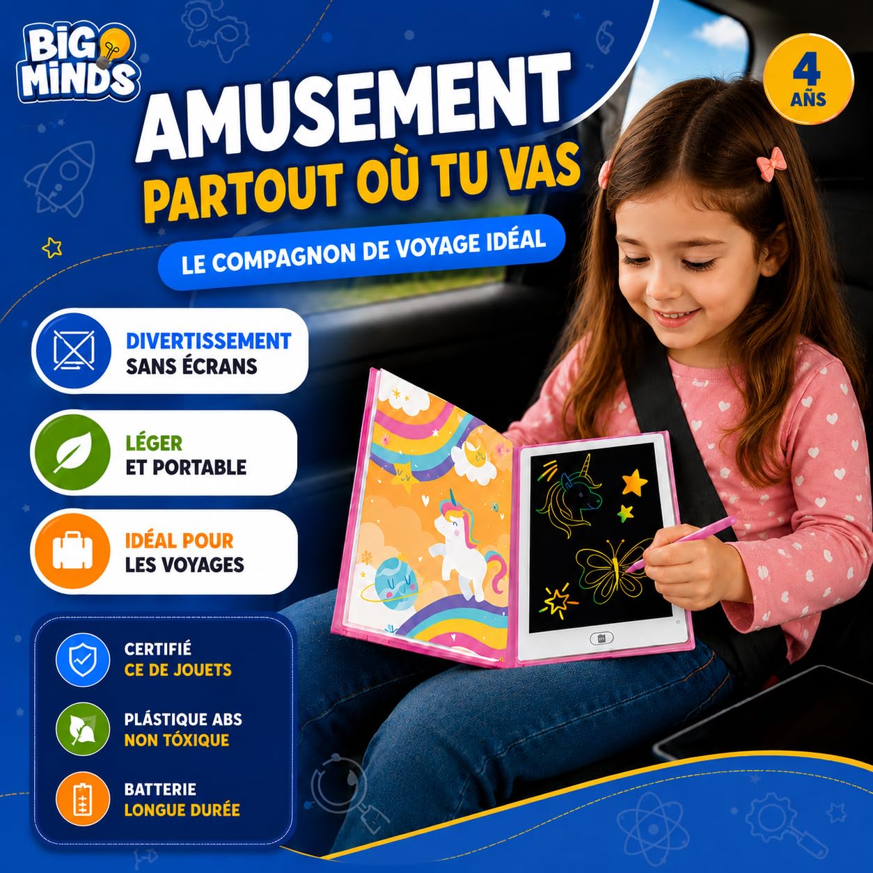 Big Minds - Tablette Dessin Enfant Rainbow Lcd | Tablette Magique Enfant 20 Pochoirs Réversibles | Ardoise Magique Format Livre | Jouet Enfants 4 Ans Effaçable | Cadeau Fille 5 Ans | Jouet 6 Ans