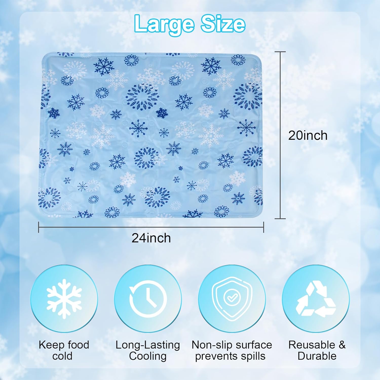 2 Pcs Large Reusable Freezable Ice Mat for Keeping Food Trays, Cheese Boards, Veggie Plates Fresh and Cold, Charcuterie Chilling Mat for Picnics & Parties, 23.6 x 19.7, Snowflake