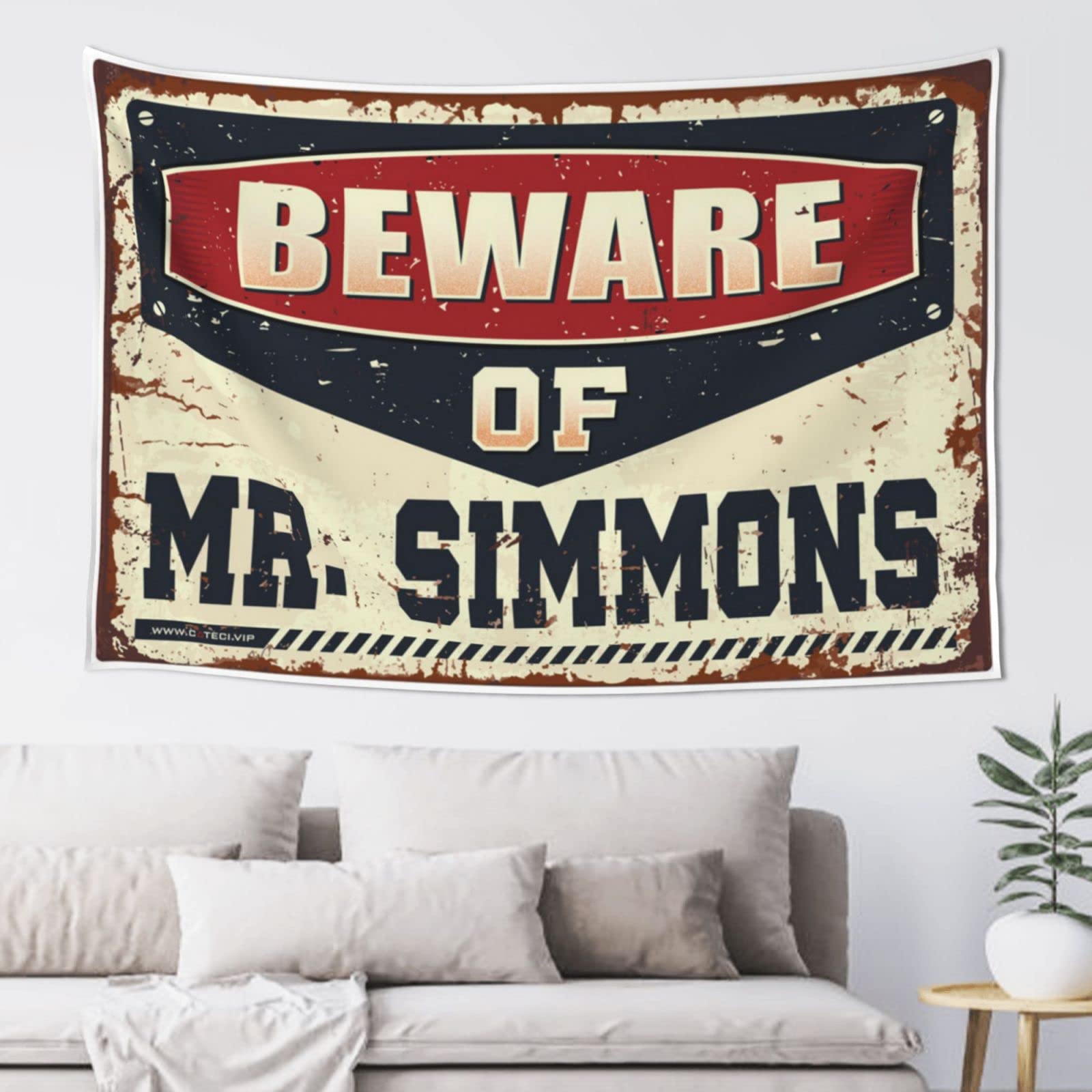 PRAVOXI Funny Sogns Beware Of Mr. Simmons Tapestry Tapestries Funny Bar Decor(75X100CM)