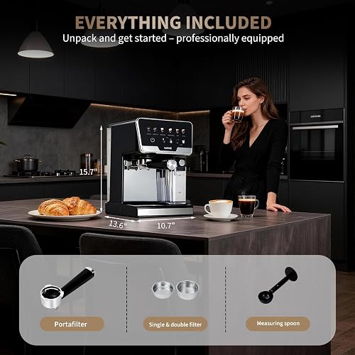 Macchina Per Caffè Espresso 20 Bar Per Casa Con Doppia Caldaia, Schiumatore Automatico & Autopulizia, 1450W, Serbatoio Acqua 2L e Latte 500ml, 6 Programmi + Modalità Manuale Per Cappuccino Latte - 7