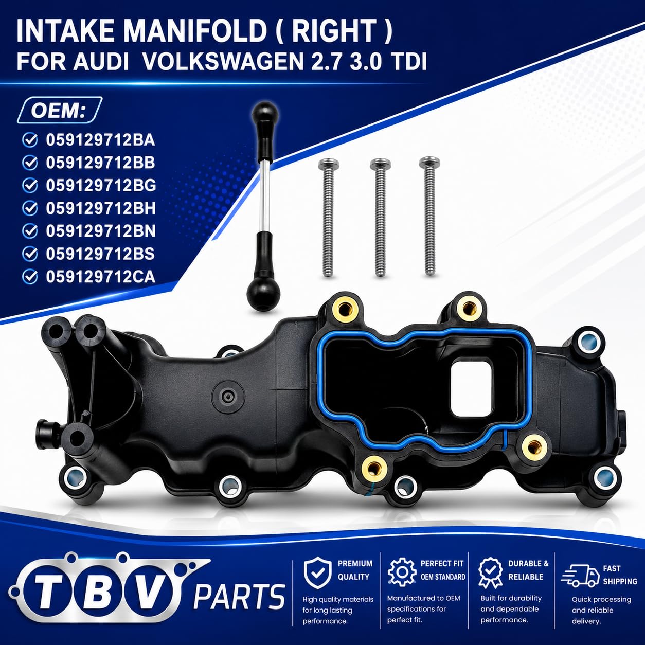 Collettore di Aspirazione con Guarnizioni per 2.7 TDI e 3.0 TDI V6 Diesel | Compatibile con OEM 059129712BA 059129712BB 059129712BG 059129712BH 059129712BN 059129712BS 059129712CA