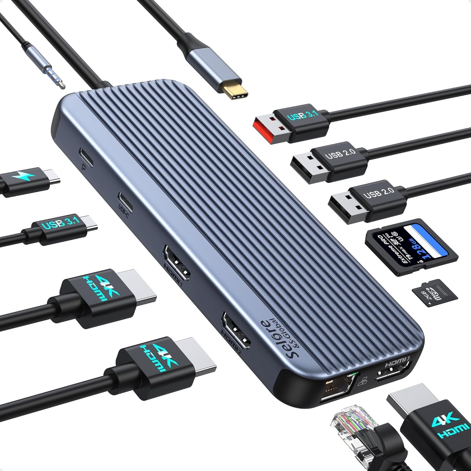 Station d'accueil triple HDMI Hub USB C 10 Gbps Ethernet adaptateur multi-écran PC - 8