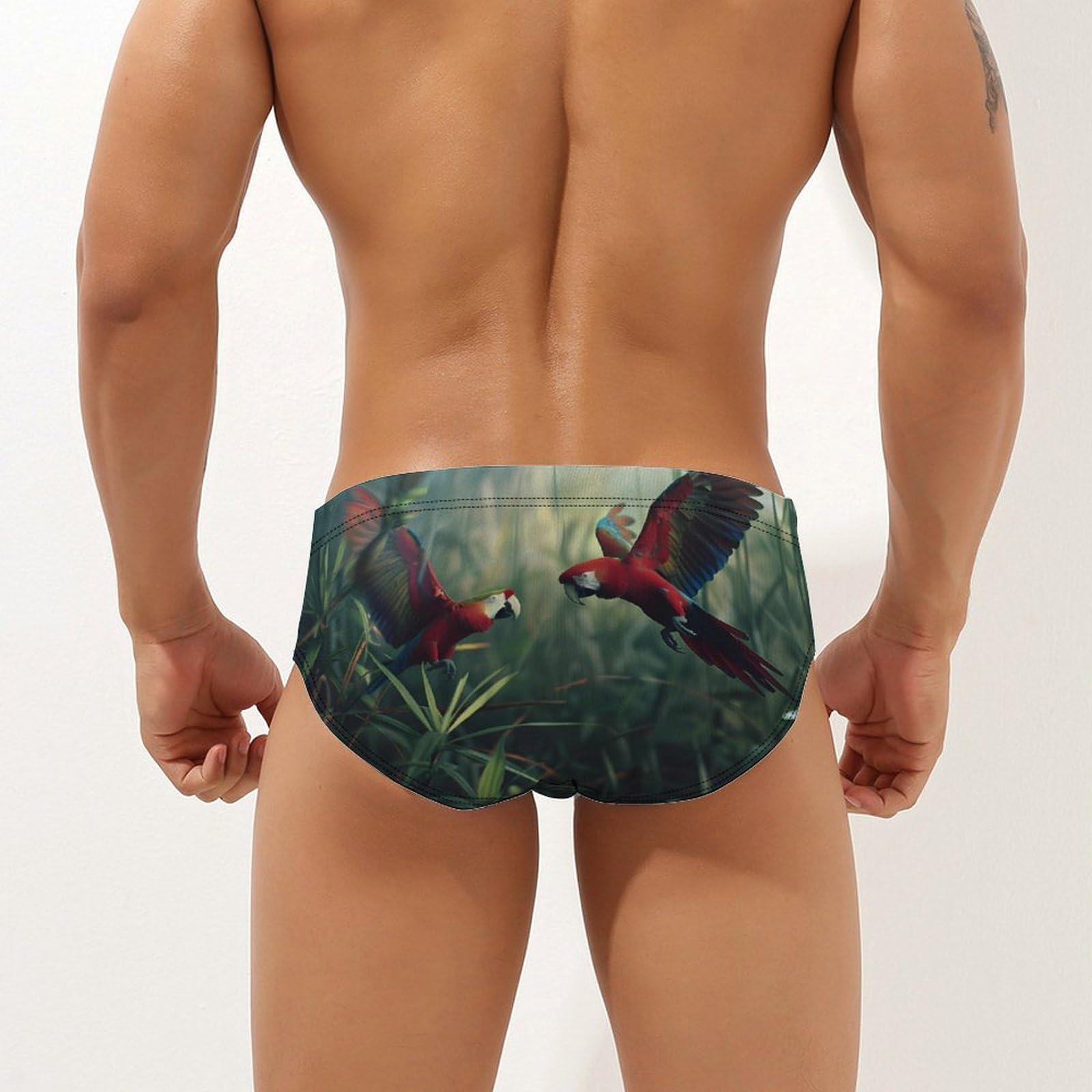 Macaw Parrot Mens Swim Briefs Quick Dry Swim Trunk Bikini Underwear Swimsuit S
