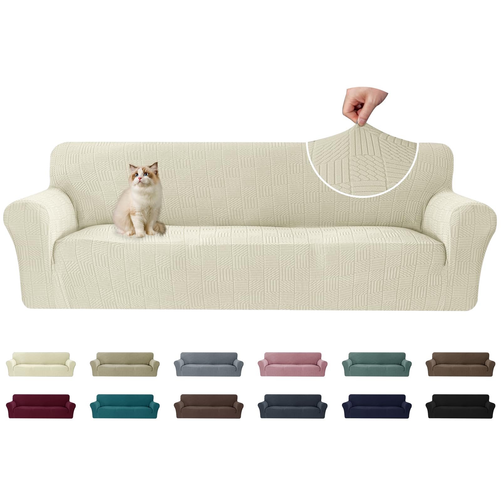 Ystyle Funda de Sofá 4 plazas, Universales Fundas para Sillones Elástica con Reposabrazos, Cubre Sofa Antideslizante Antimanchas, Protector de Muebles para Perros y Mascotas, Beige Global Recycled Standard Global Recycled Standard Global Recycled Standard
