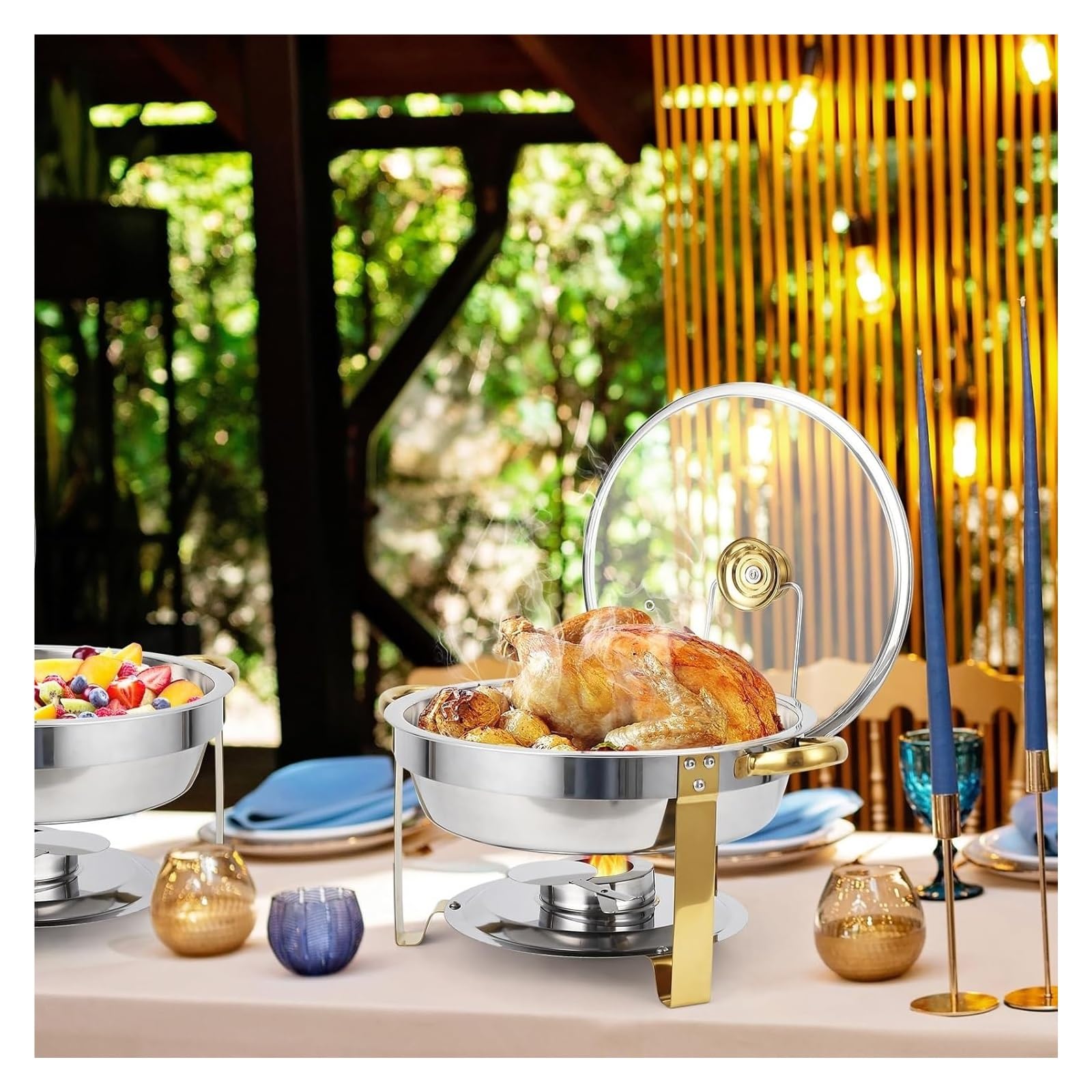 Plato De Frotamiento For Buffet, Calentador Catering Redondo Acero Inoxidable, Servidor For Fiesta, Picnic Al Aire Libre Calor Duradero