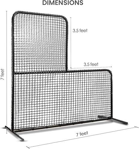 Miniatura 5 de Pantalla de béisbol L para jaula de bateo, protección de lanzador, 7 x 7 pies, incluye bolsa de transporte portátil, pelota de entrenamiento