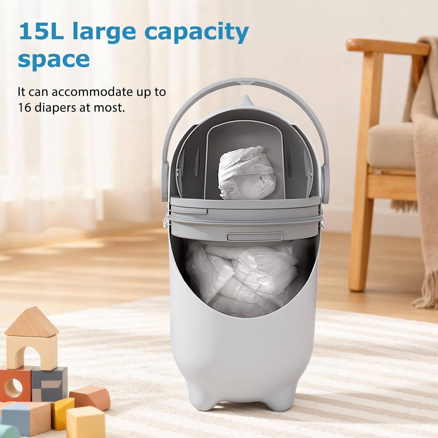 Odor Control Diaper Pail, Diaper Pail with Airtight Lid 15l Odor Control Diapers Bin Nursery Trash for Up to 16 Diapers Garbage Pails with Lid for Odorless Disposal White