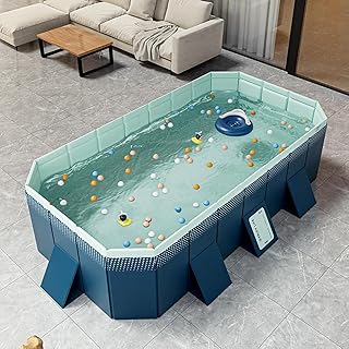 Jorunb Swimming Pool for Family Adults Foldable Pool Non-Inflatable Hard Plastic Shell Collapsible Rectangle Swimming Pool for Outside Backyard Portable Pet(Dark blue