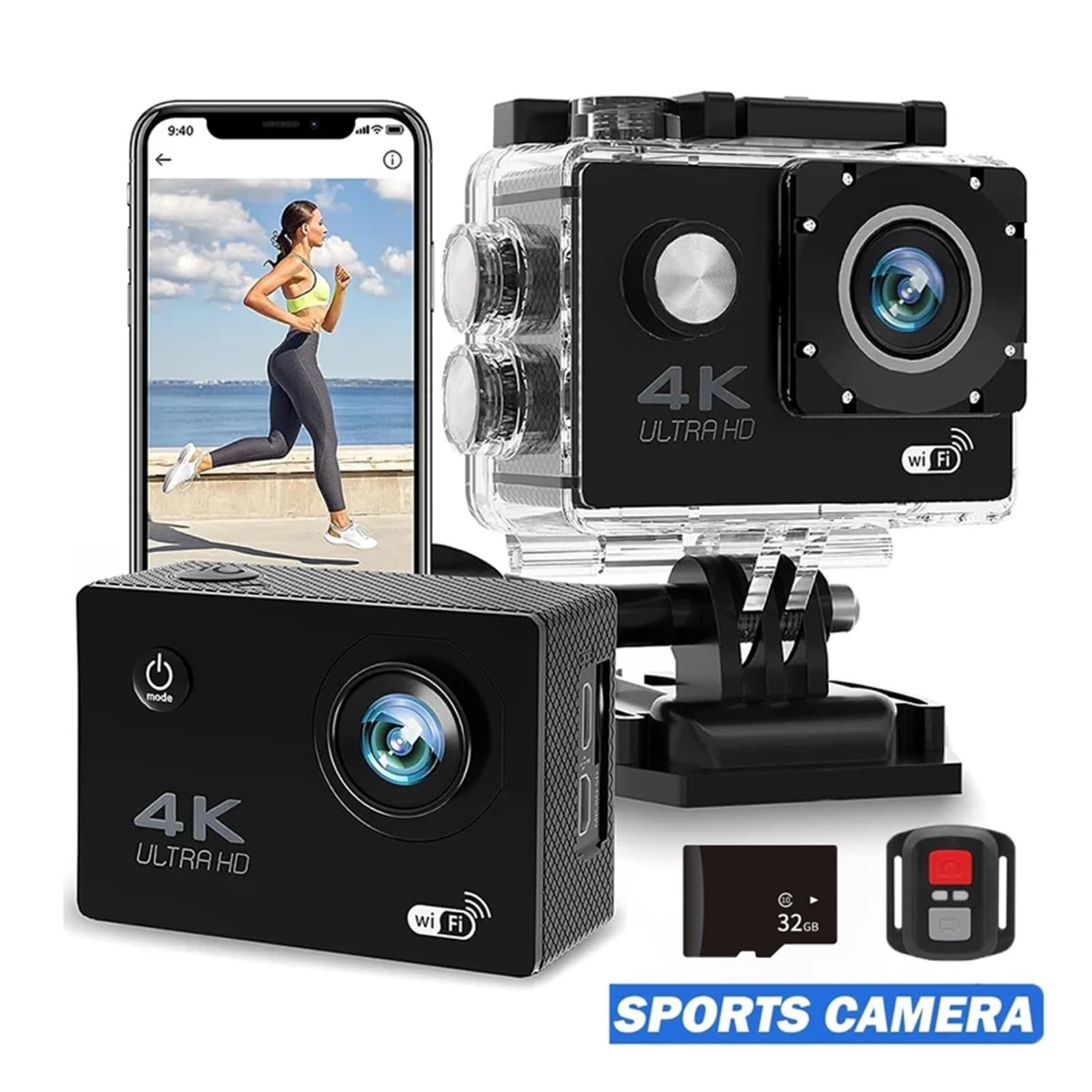 Ultra HD 4K Action Camera 720P/30FPS WiFi Telecamere subacquee Casco impermeabile Bicicletta Videocamere con registrazione Sport all'aria aperta Cam(Blue)