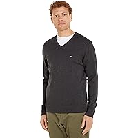 Tommy Hilfiger Uomo Pullover Essential Cotton Scollo a V, Grigio (Dark Grey Heather)
