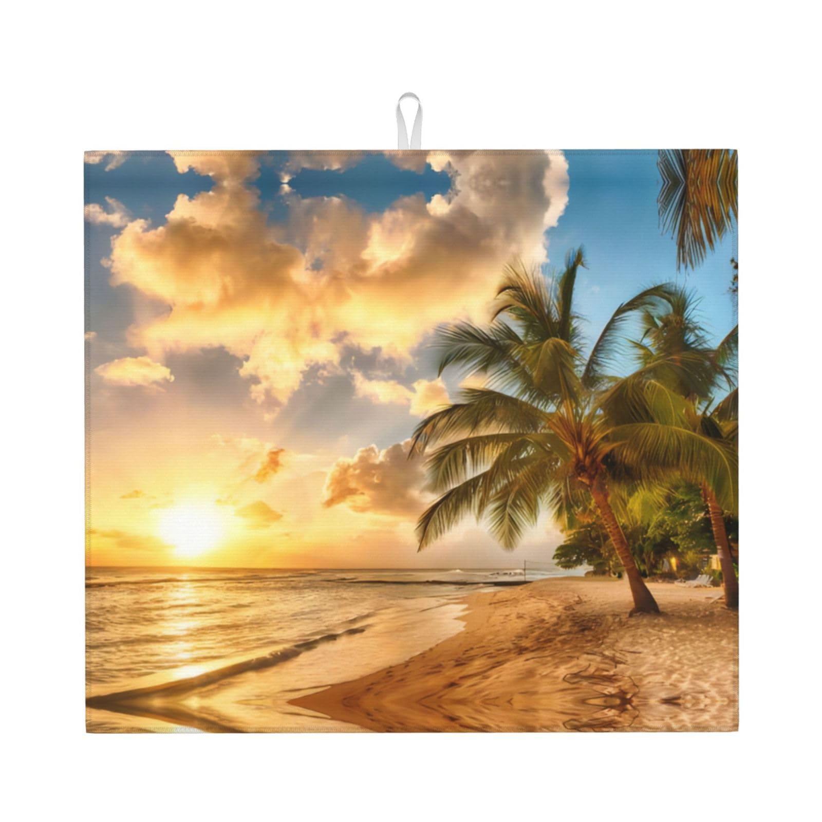 YYHWHJDE Ocean Sunset Scenery Prints Kitchen Drying Mat – Absorbent Dish Throw for Countertop, Non-Slip Layer with Vibrant Prints, Ideal for Housewarming