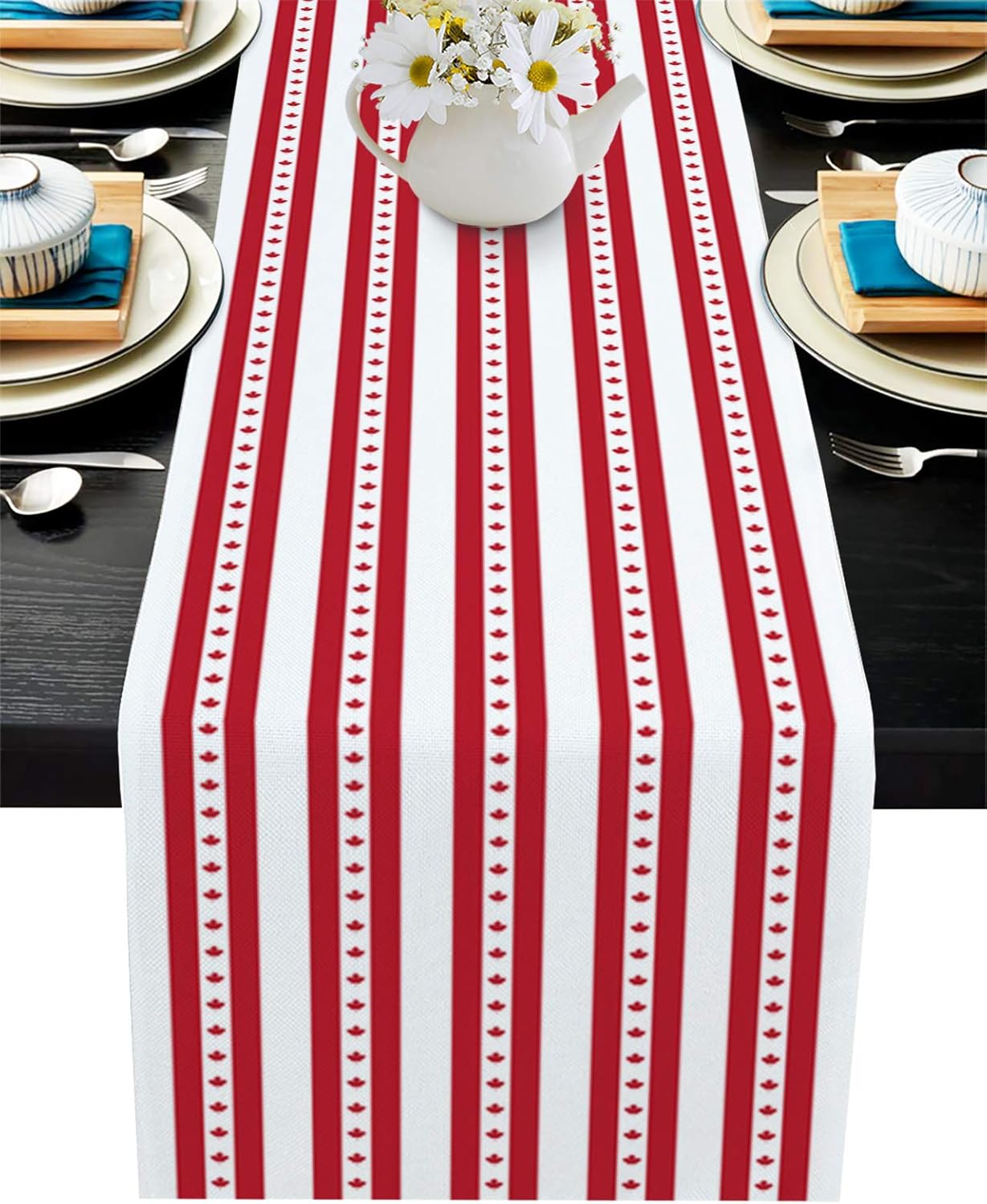 テーブルランナー 国慶節 ストライプ 楓 テーブルクロス お食事マット プレースマット おしゃれ インテリア 食卓飾り 滑り止め 欧