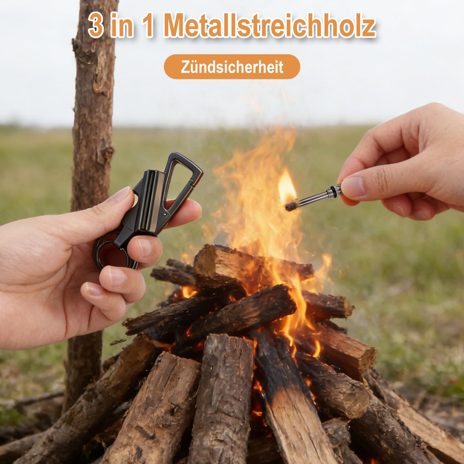 Cerillas Metalica, Pedernal Encendedor de Fuego Abrebotellas Llavero de Coche Encendedor Rellenable de Queroseno al Aire Libre Equipo de Rescate de Emergencia(Negro)